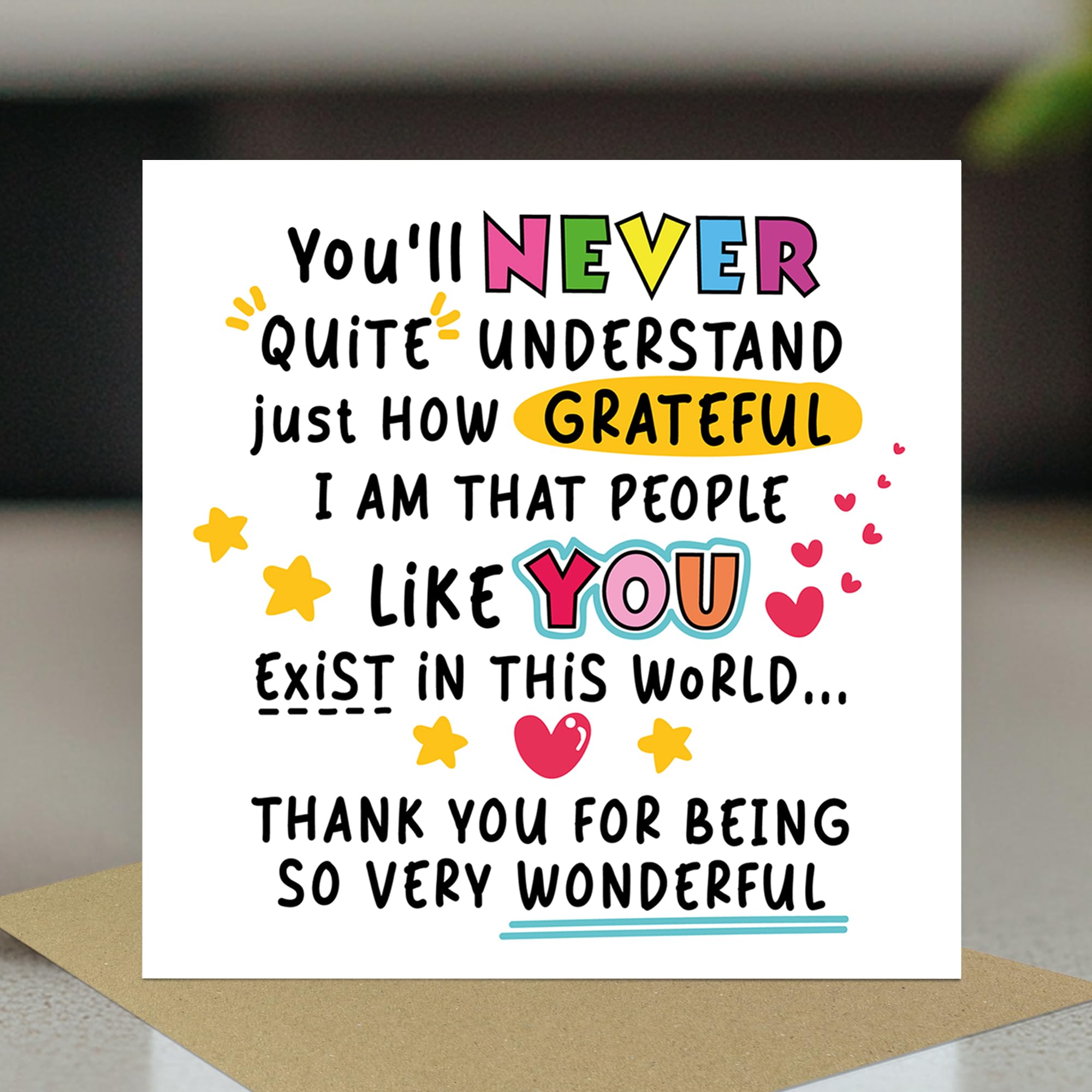 RED OCEAN Handmade Thank You Card - Square 14.5cm | 350gsm Matte Card | Brown Craft Envelope Included 3
