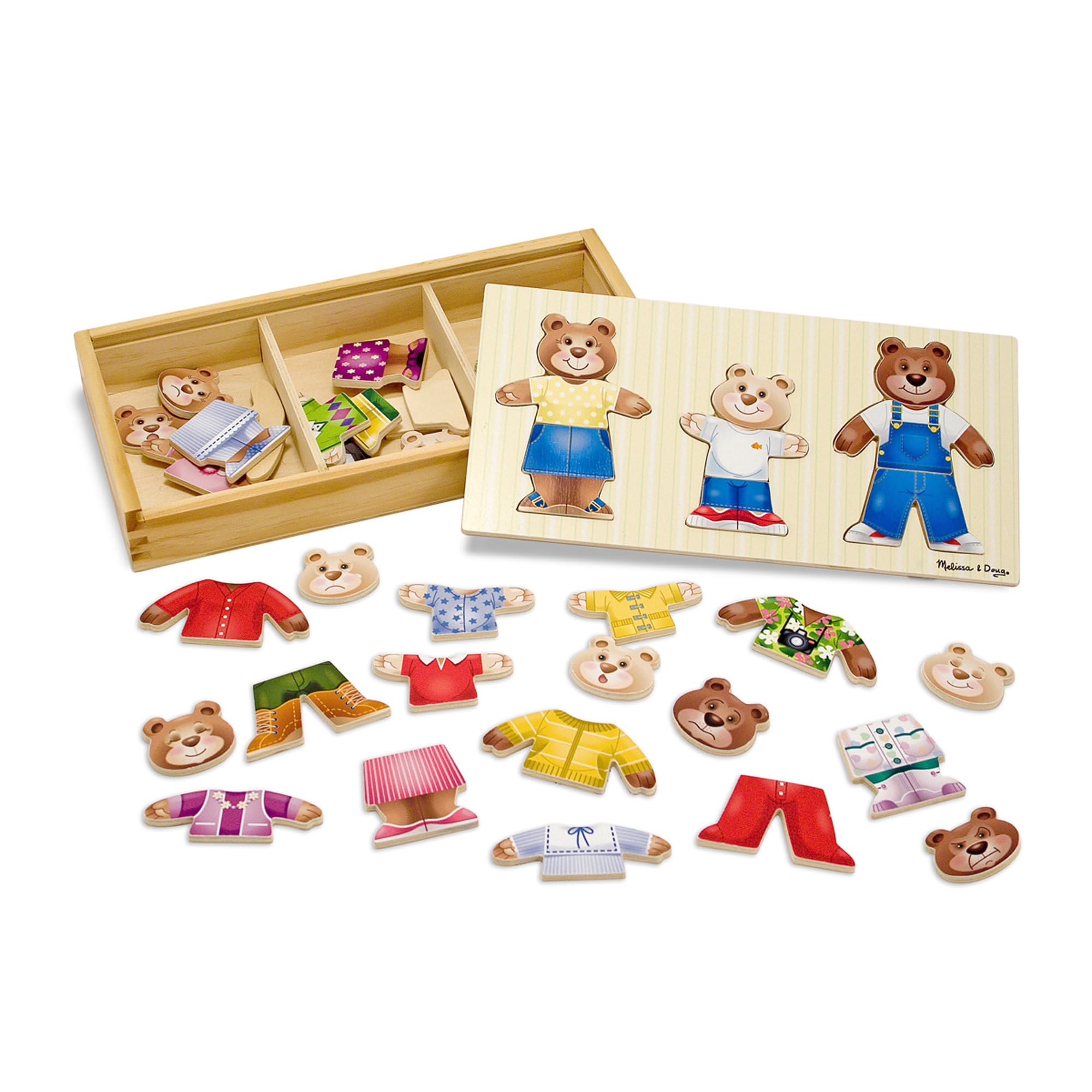 Melissa & Doug Bear Family Dress-Up Puzzle - 45 Mix-and-Match Wooden Pieces | Ages 3-6