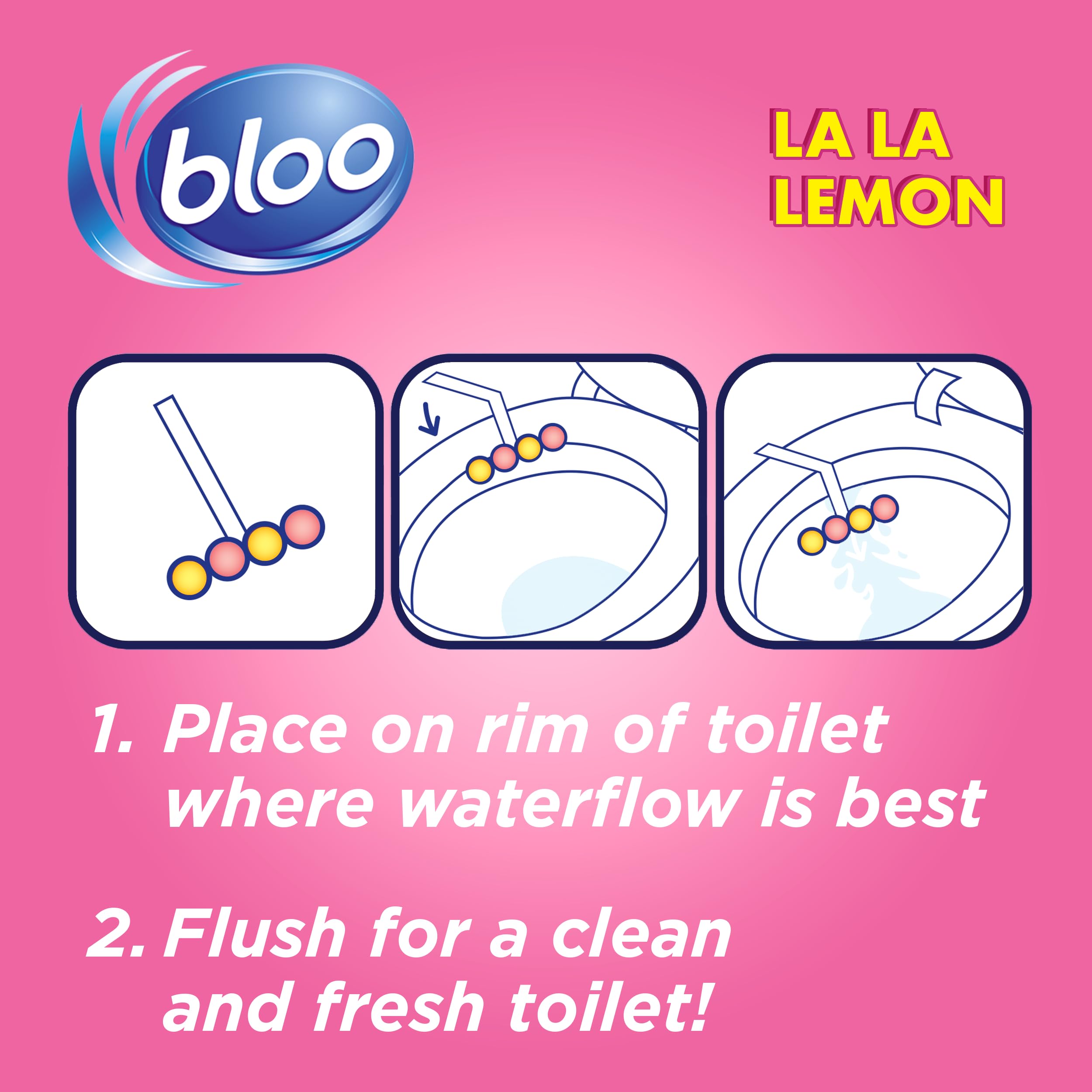 Bloo La La Lemon Toilet Rim Block (50g) - Lemon & Magnolia Scent with 4-Function Formula