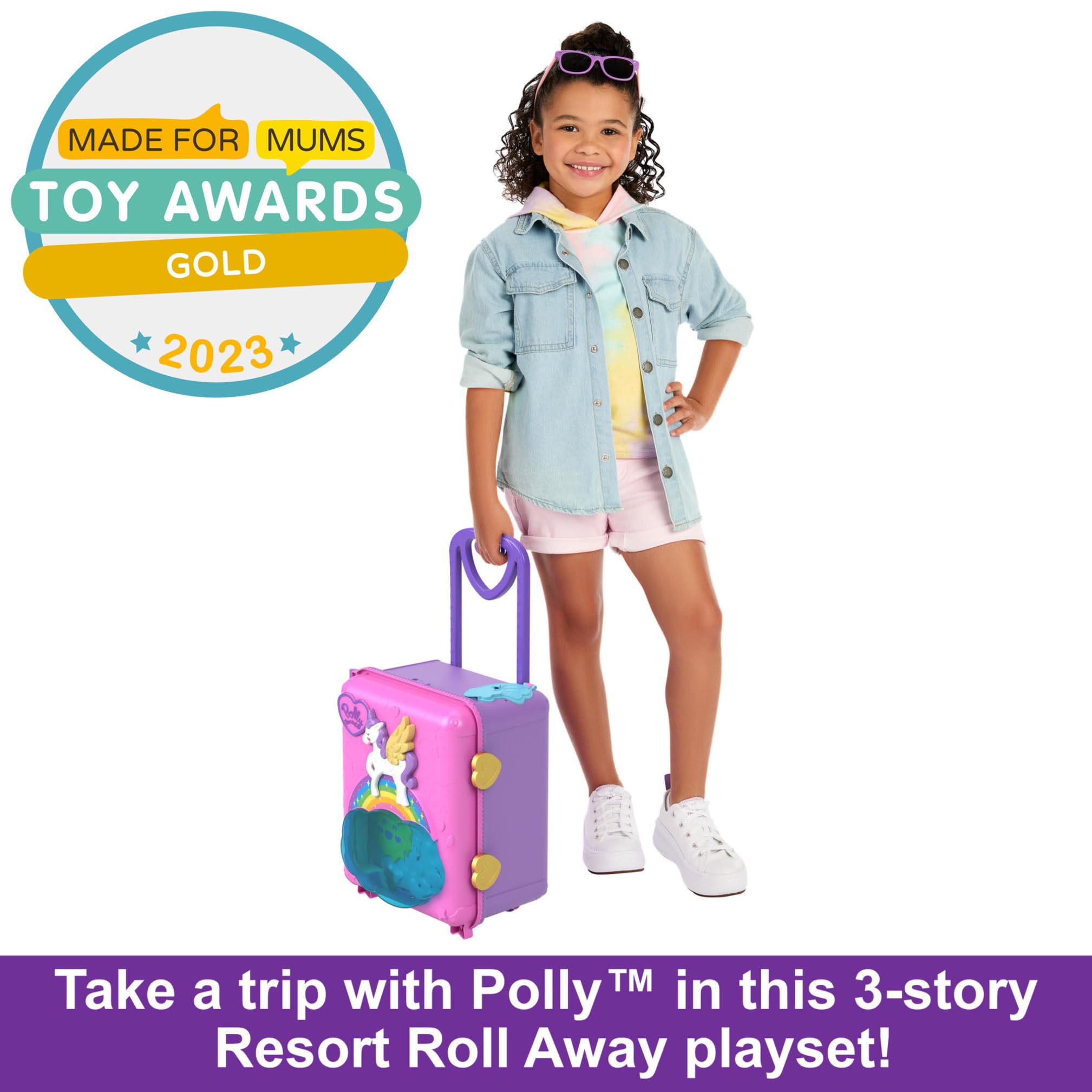 Polly Pocket Pollyville Resort Roll Away Playset - 4 Dolls, 1 Vehicle, 25+ Accessories, Ages 4-10 8