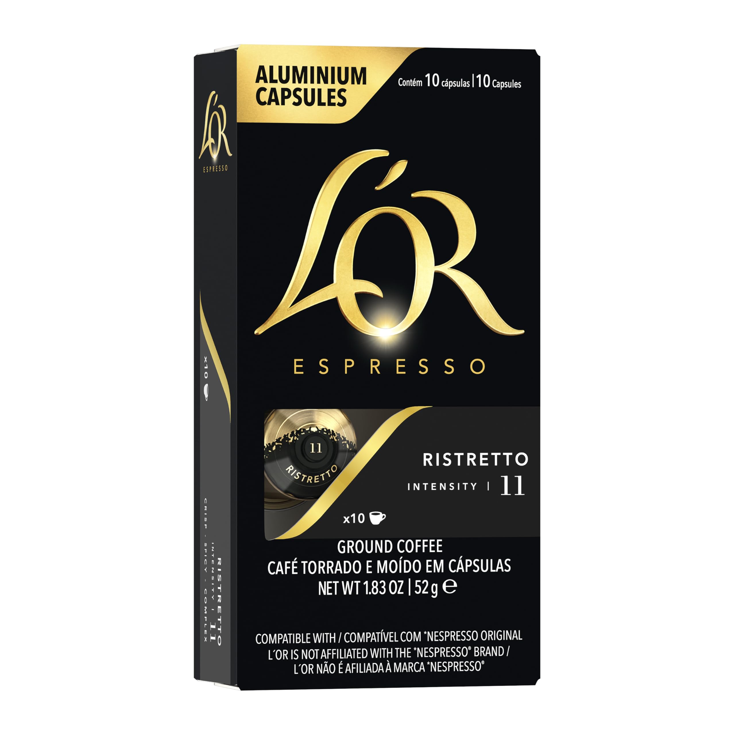 L'OR Espresso Ristretto Coffee Pods x10 Intensity 11 - Aluminum Capsules for Nespresso Machines