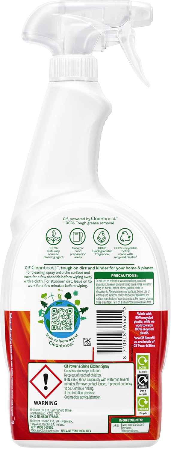 Cif Power & Shine Kitchen Spray - Tough Grease Remover for Ceramic, Chrome & Enamel (700ml)