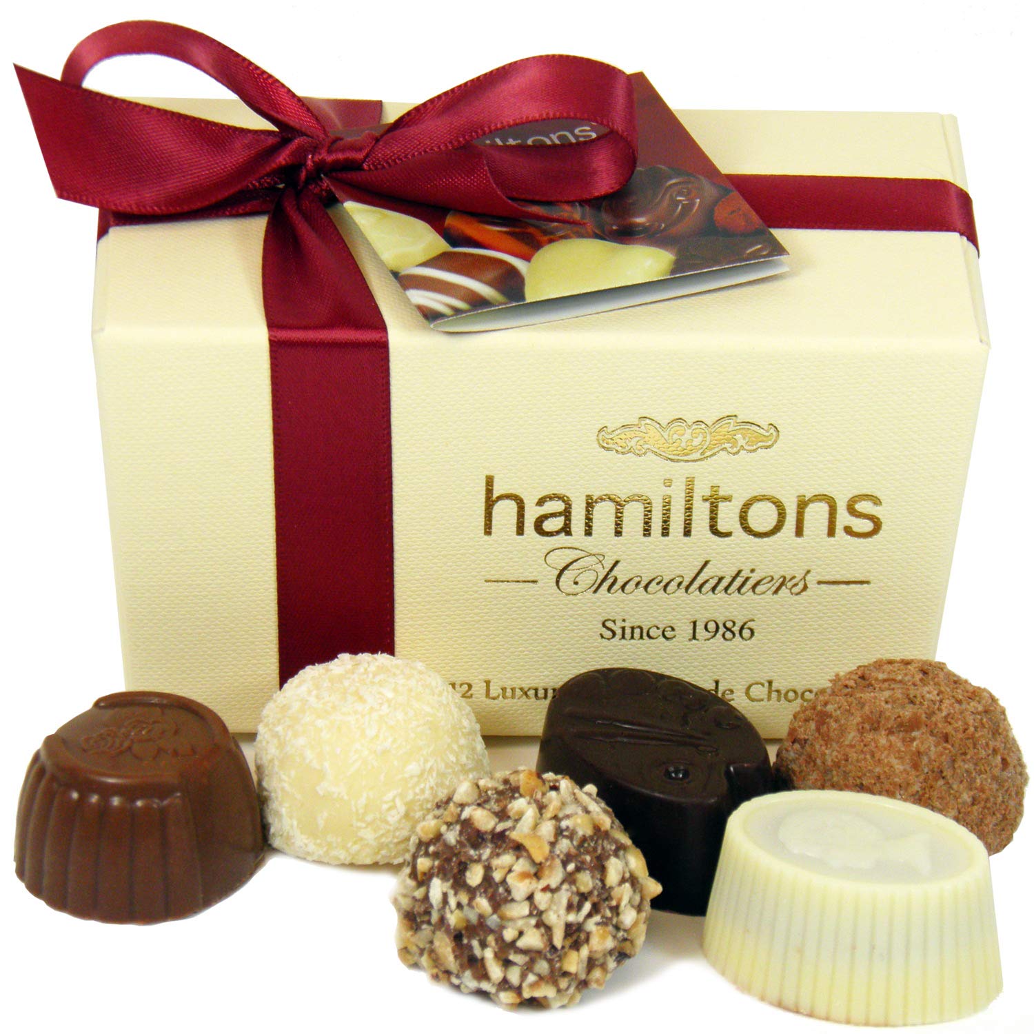 Hamiltons Ivory Luxury Belgian Ballotin 12 Handmade Chocolates Gift Box