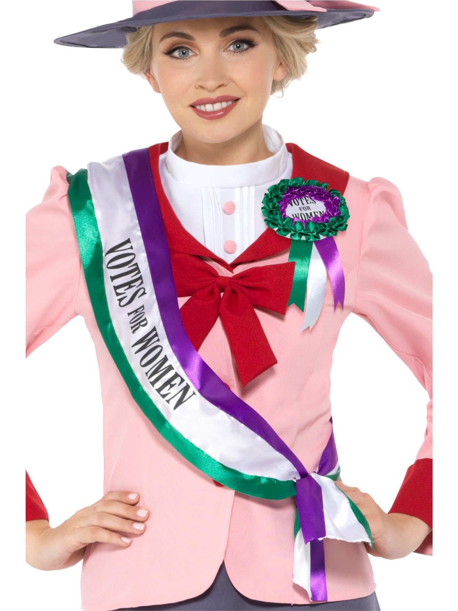 Smiffys Victorian Suffragette Kit - White & Purple Sash & Rosette | One Size | Polyester 3