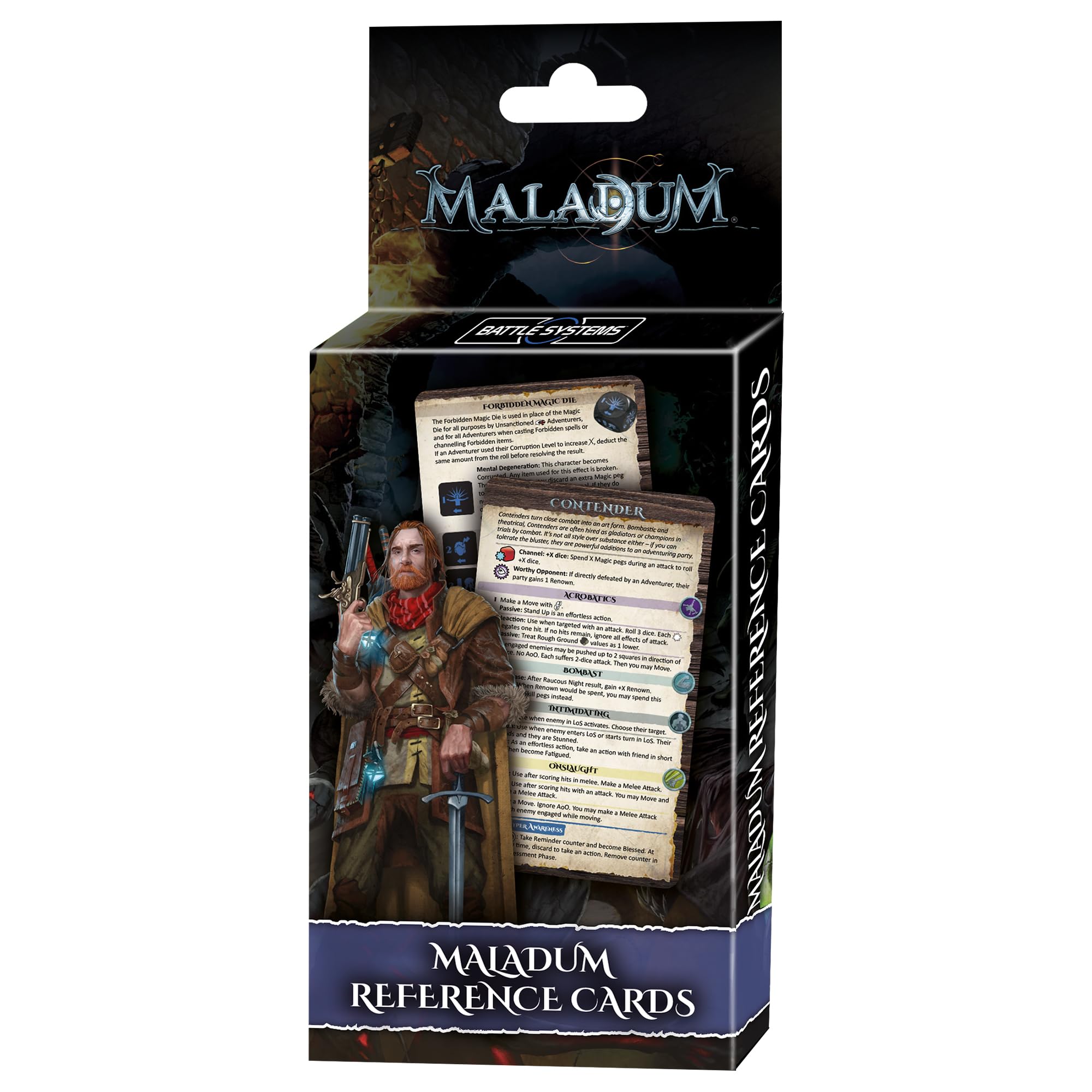 Battle Systems Maladum Reference Cards Deck – 25 Class, Dice & NPC Activation Cards