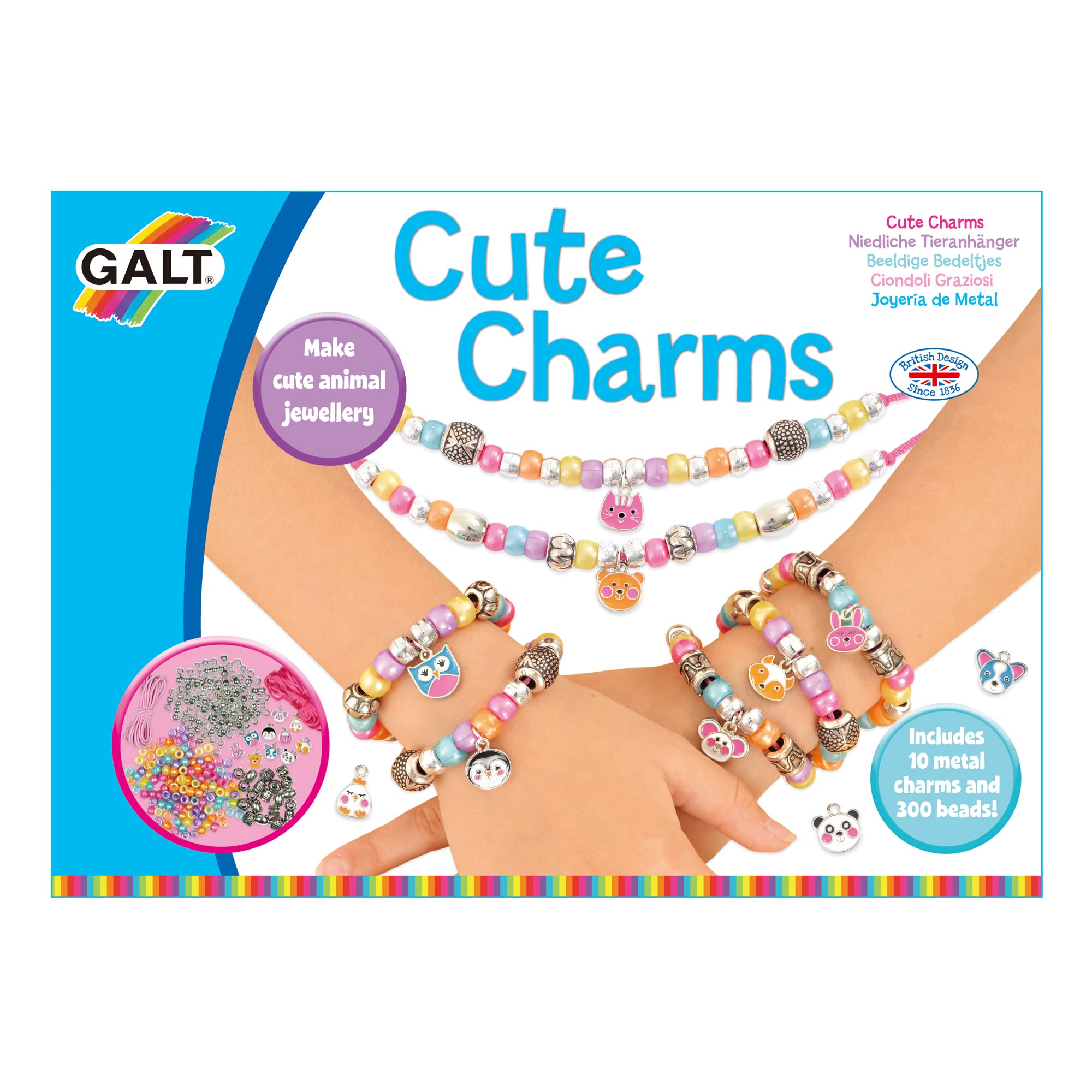 Galt Cute Charms Jewellery Making Kit - Animal Themed Craft Set for Kids Ages 7+ 8