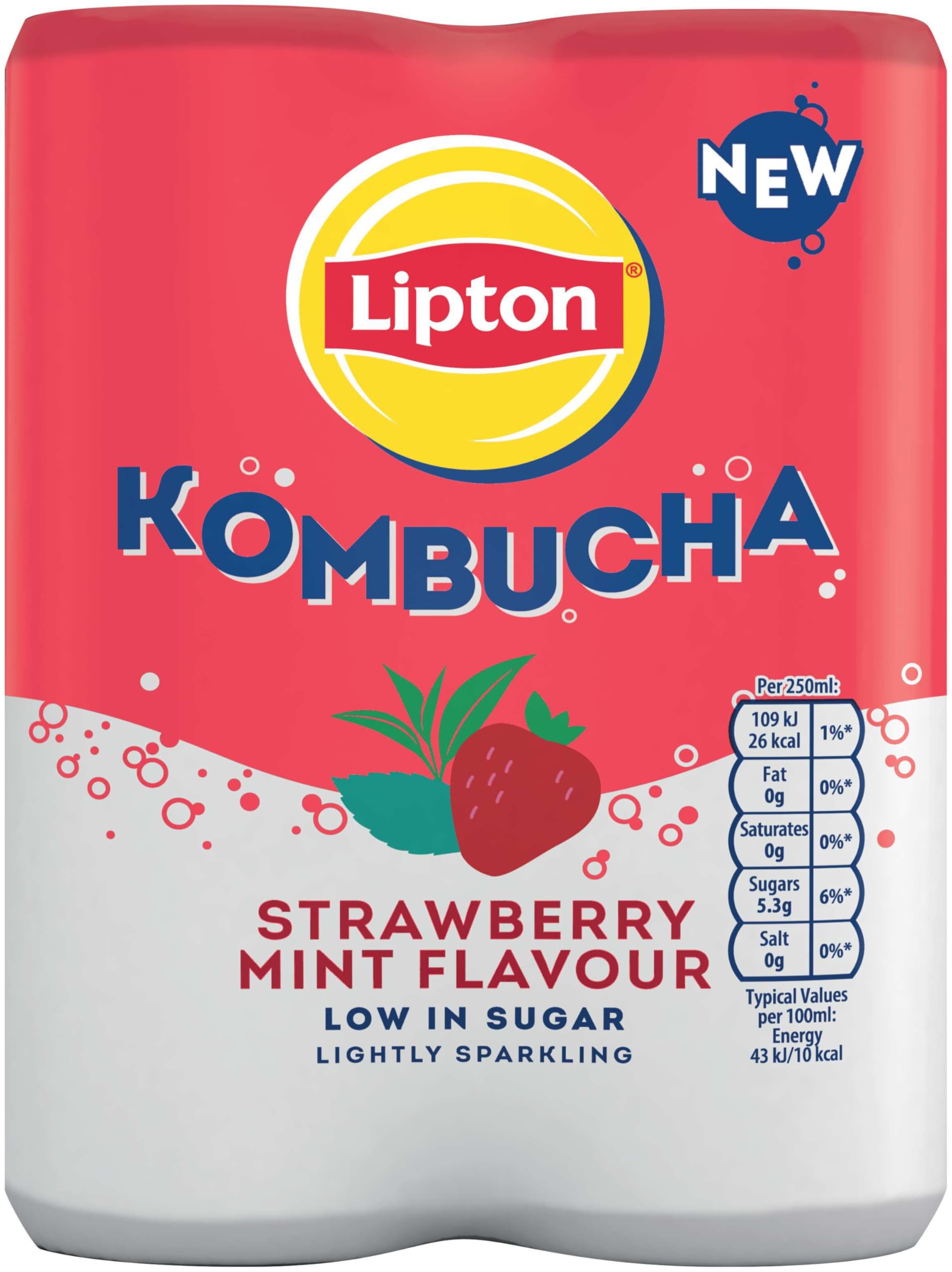 Lipton Kombucha Strawberry & Mint Flavored Tea Drink, 250ml (Pack of 4) 4
