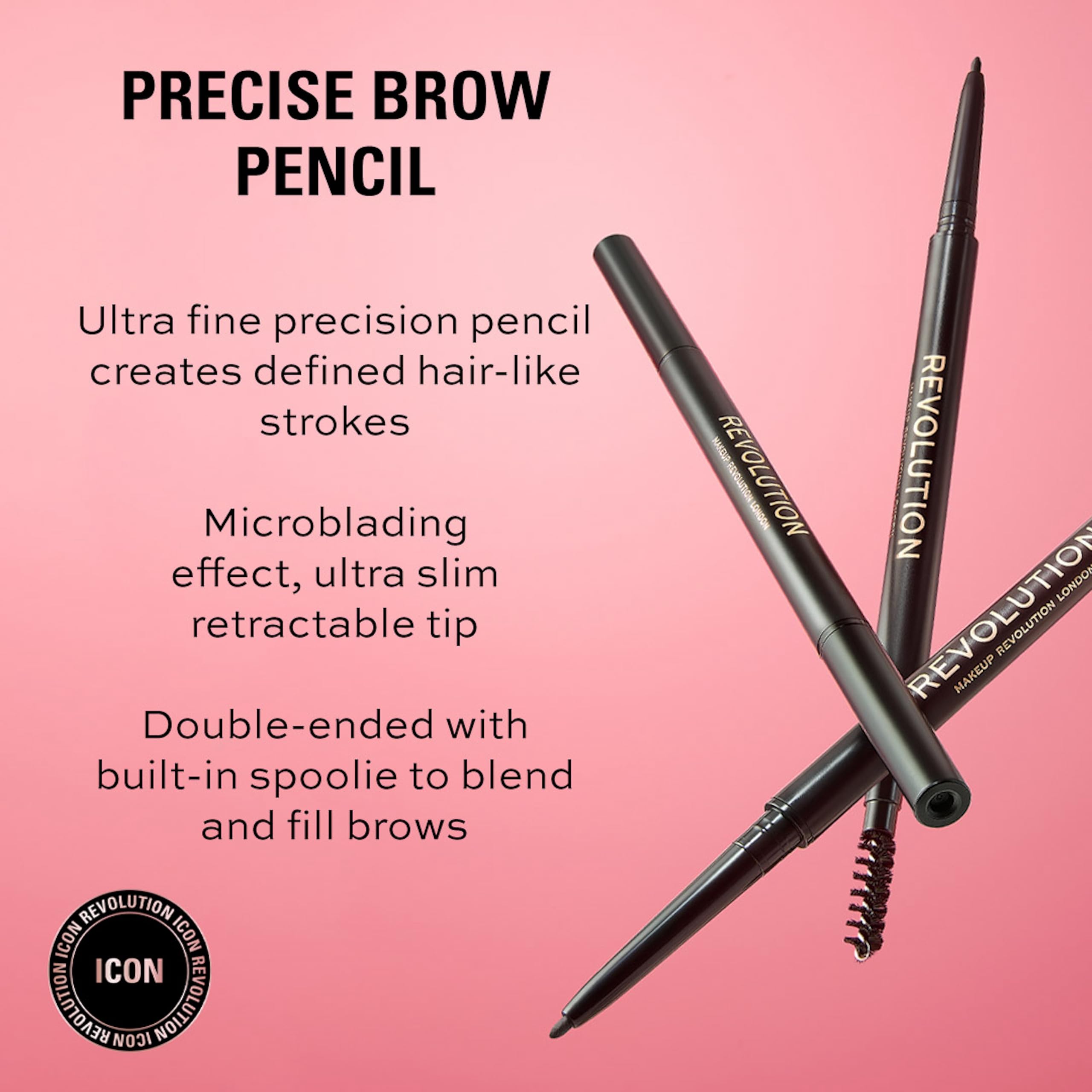 Makeup Revolution Precise Brow Pencil - Double-Ended Ultra-Fine Eyebrow Pencil with Spoolie (Dark Brown) 4