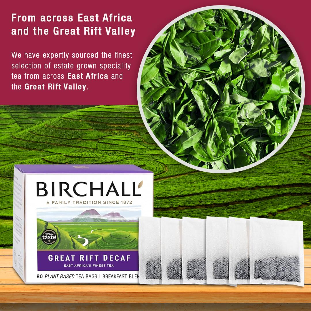 Birchall Great Rift Decaf Blend Tea Bags, English Breakfast Tea, 80 Plant-Based Biodegradable Tea Bags, Rainforest Alliance Certified 6