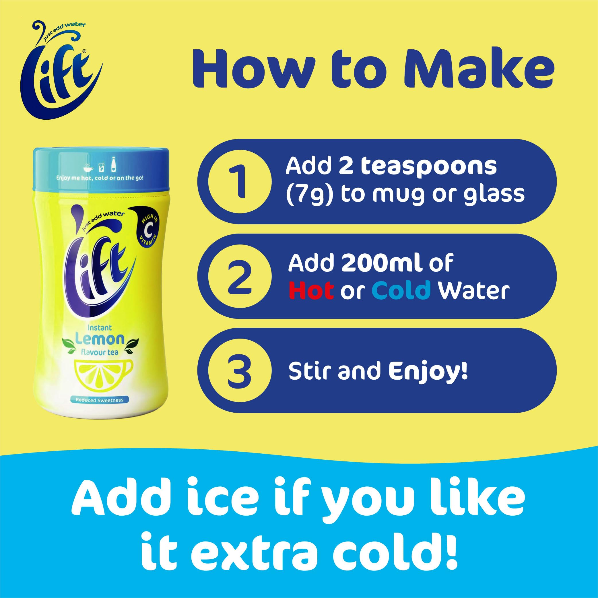 Lift Instant Lemon Flavour Tea Reduced Sweetness | 6 x 165g Jars | Hot or Iced Tea | Rainforest Alliance Certified 6