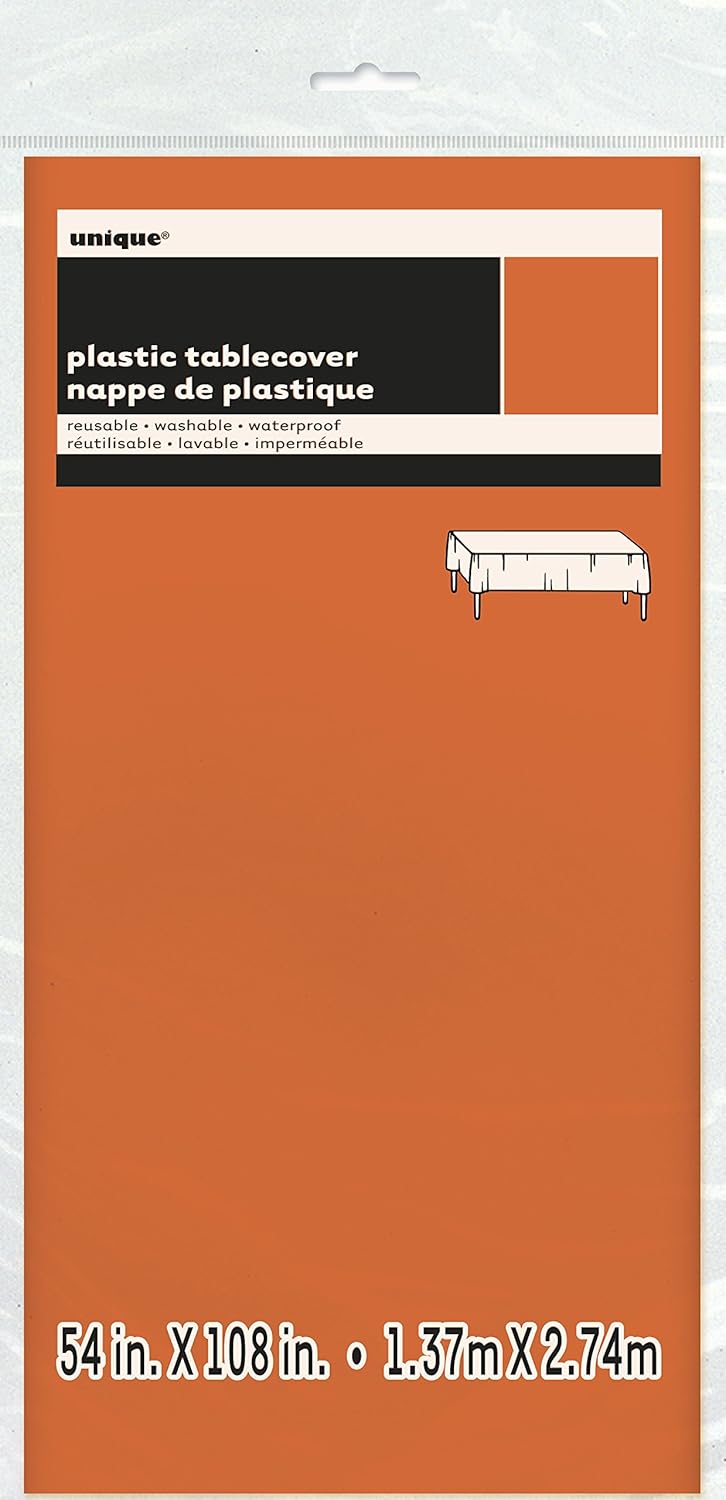 Unique Solid Pumpkin Orange Rectangular Plastic Table Cover (137cm x 274cm) 4