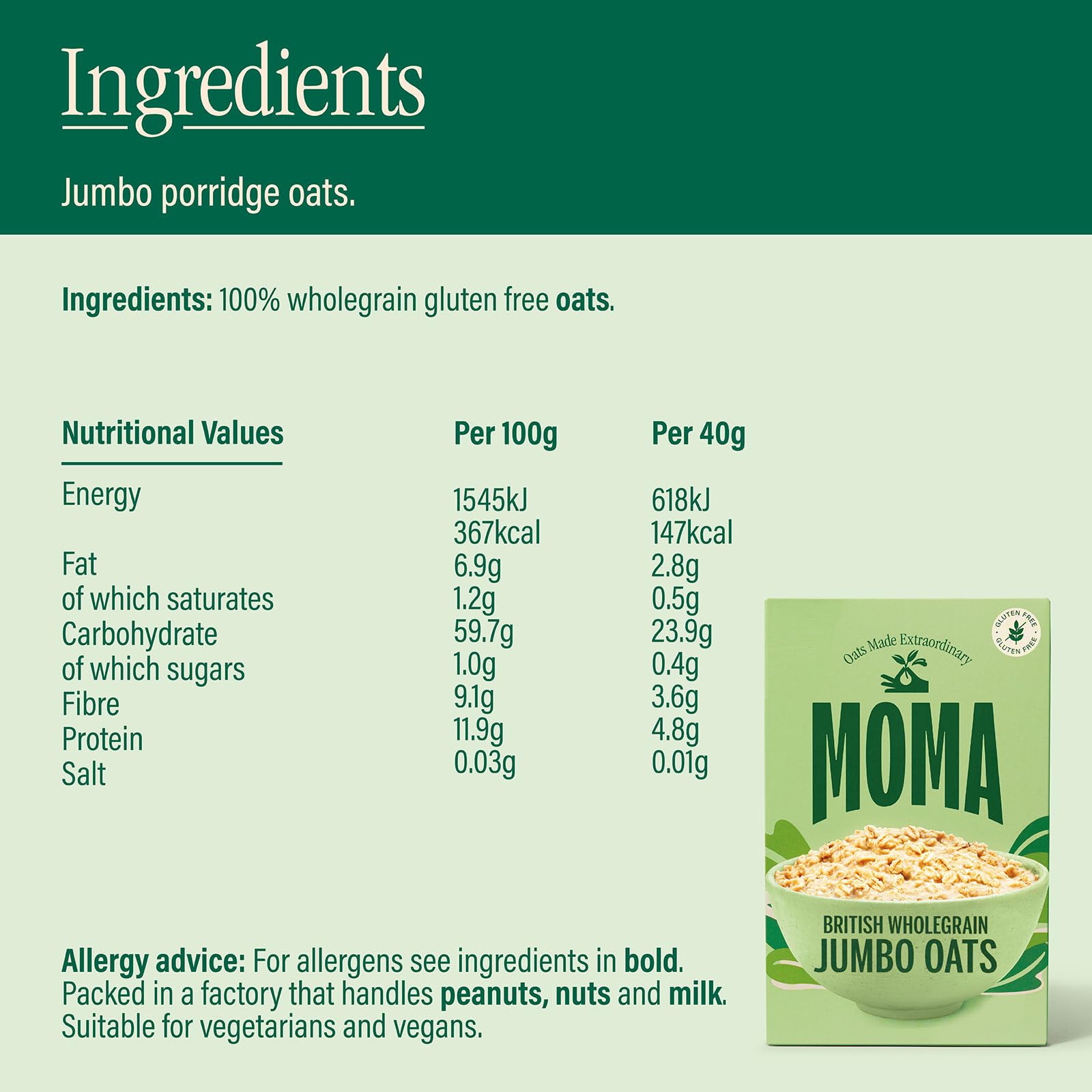 MOMA Porridge PLAIN Breakfast Jumbo Oats - 450g Box 3