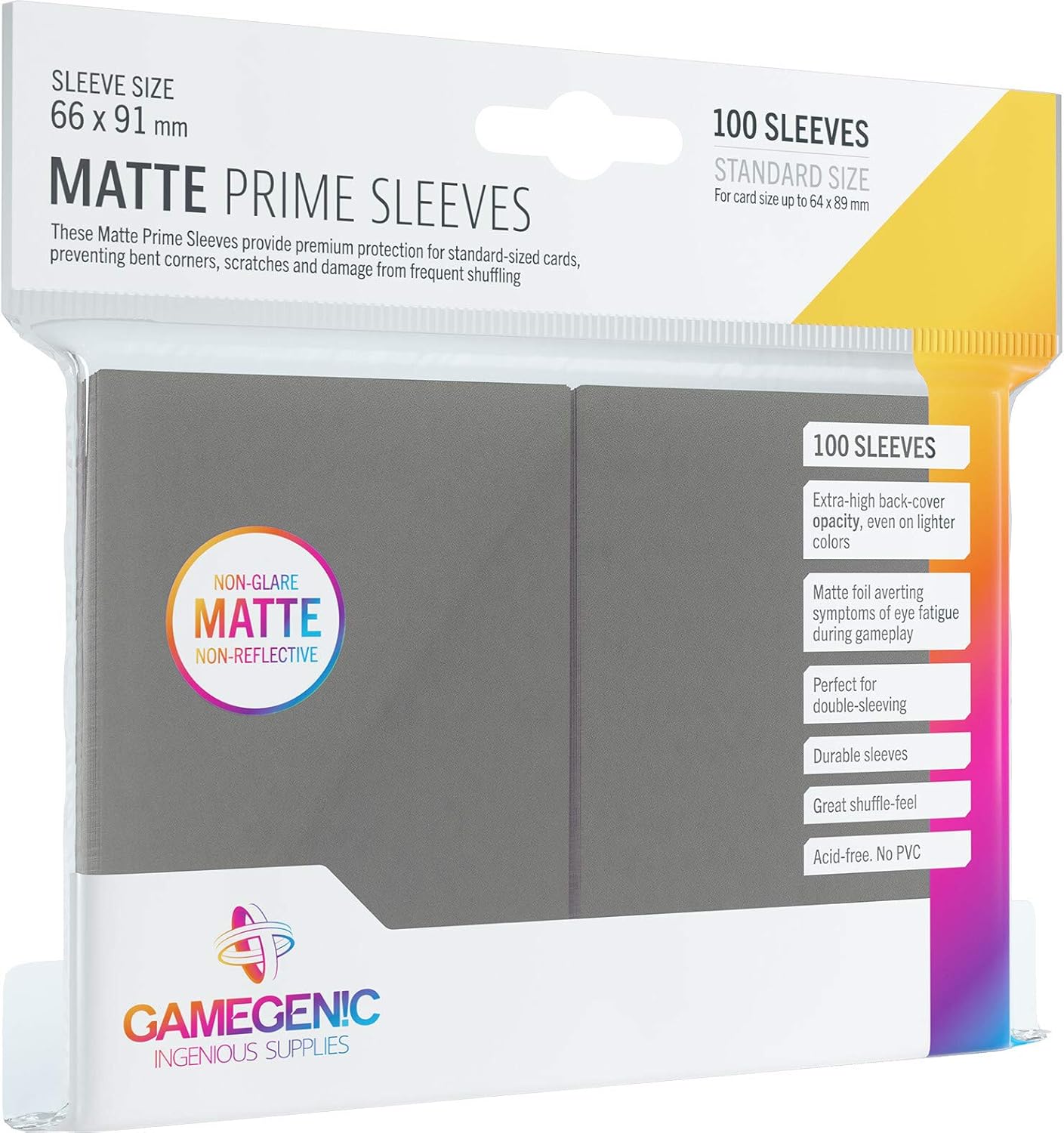 Gamegenic Matte Prime Sleeves - Dark Grey (100-Pack), Ideal for Double-Sleeving