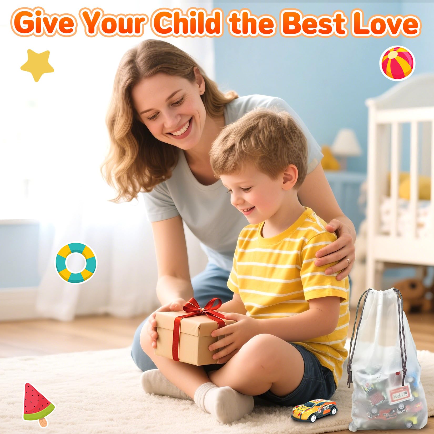 TOYABI 22Pcs Metal Shell Pull-Back Toy Car Set with 8 Roadblocks - Vehicles Playset for Kids 3