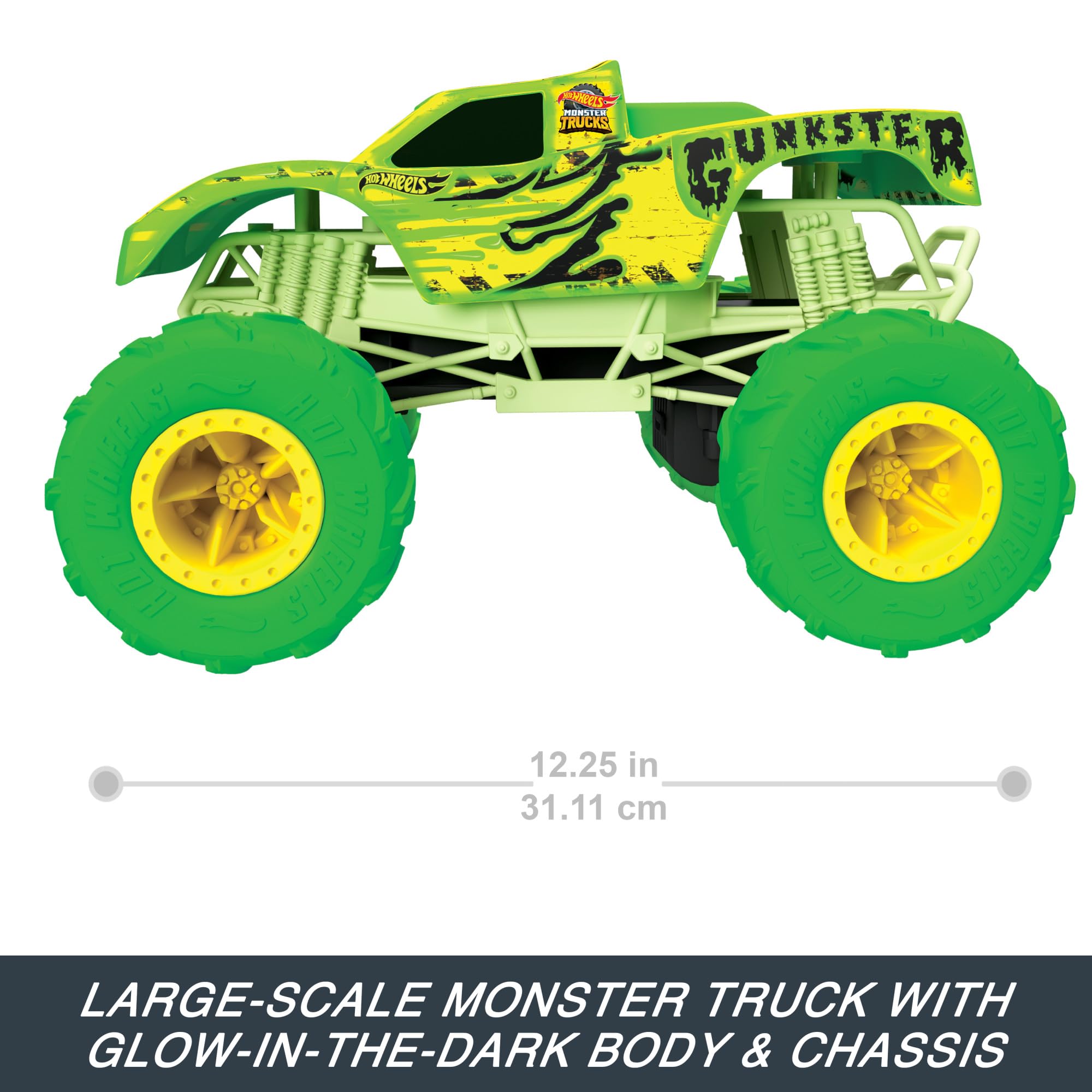 Hot Wheels Monster Trucks Gunkster RC Truck - Glow in the Dark, 1:15 Scale, Wheelie Stunt Vehicle 4