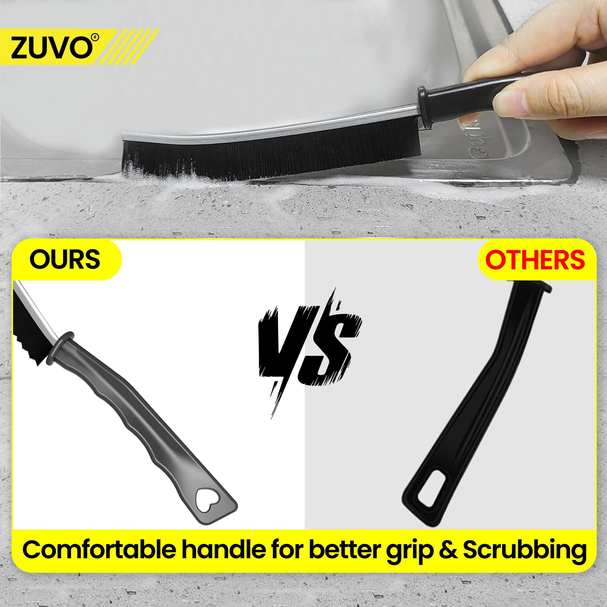 Zuvo Crevice Brush Set (2 Pack) – Hard Bristle Cleaning Tool for Grout, Gaps & Tight Spaces 4
