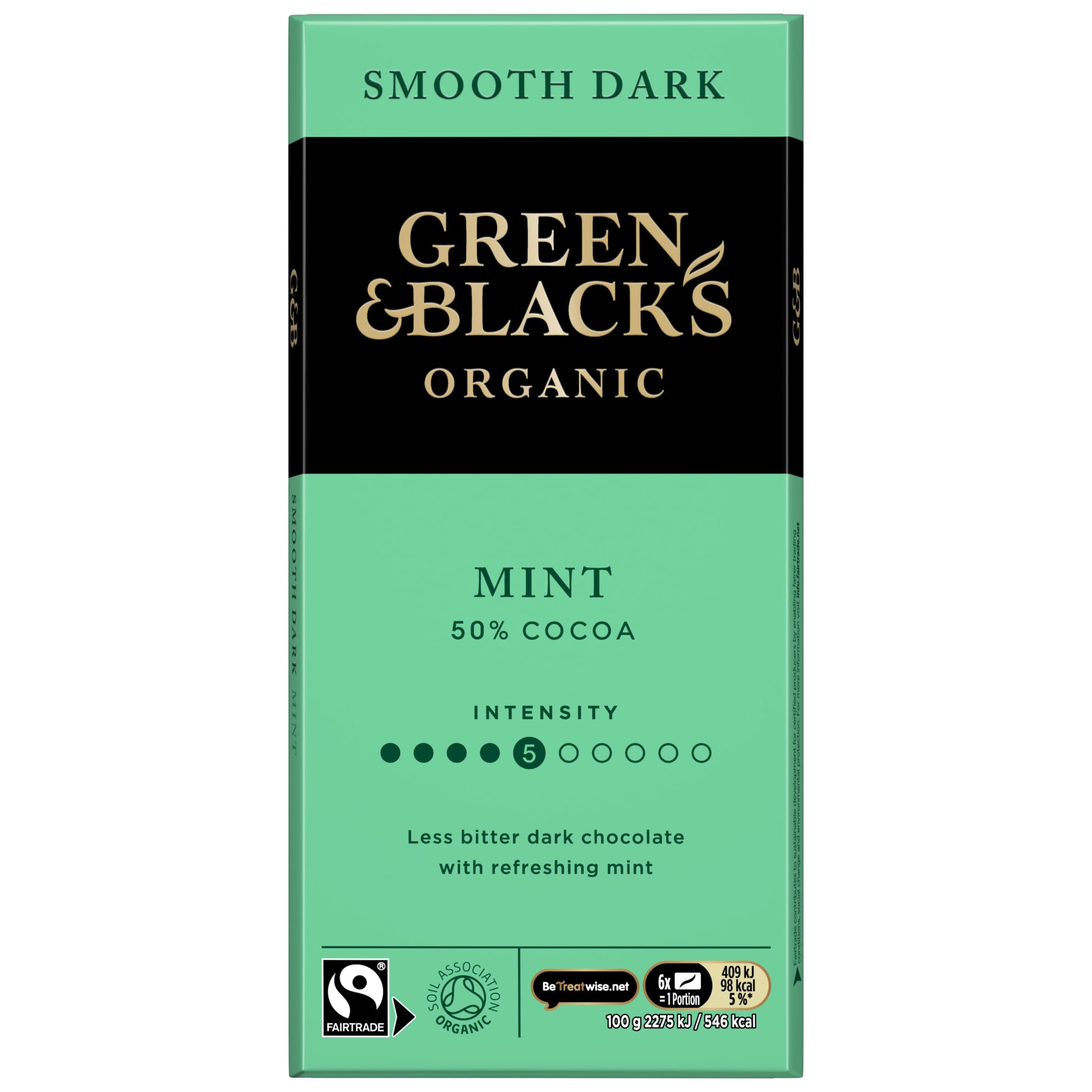 Green & Black's Organic Smooth Mint Chocolate Bar, 50% Cocoa, 90g