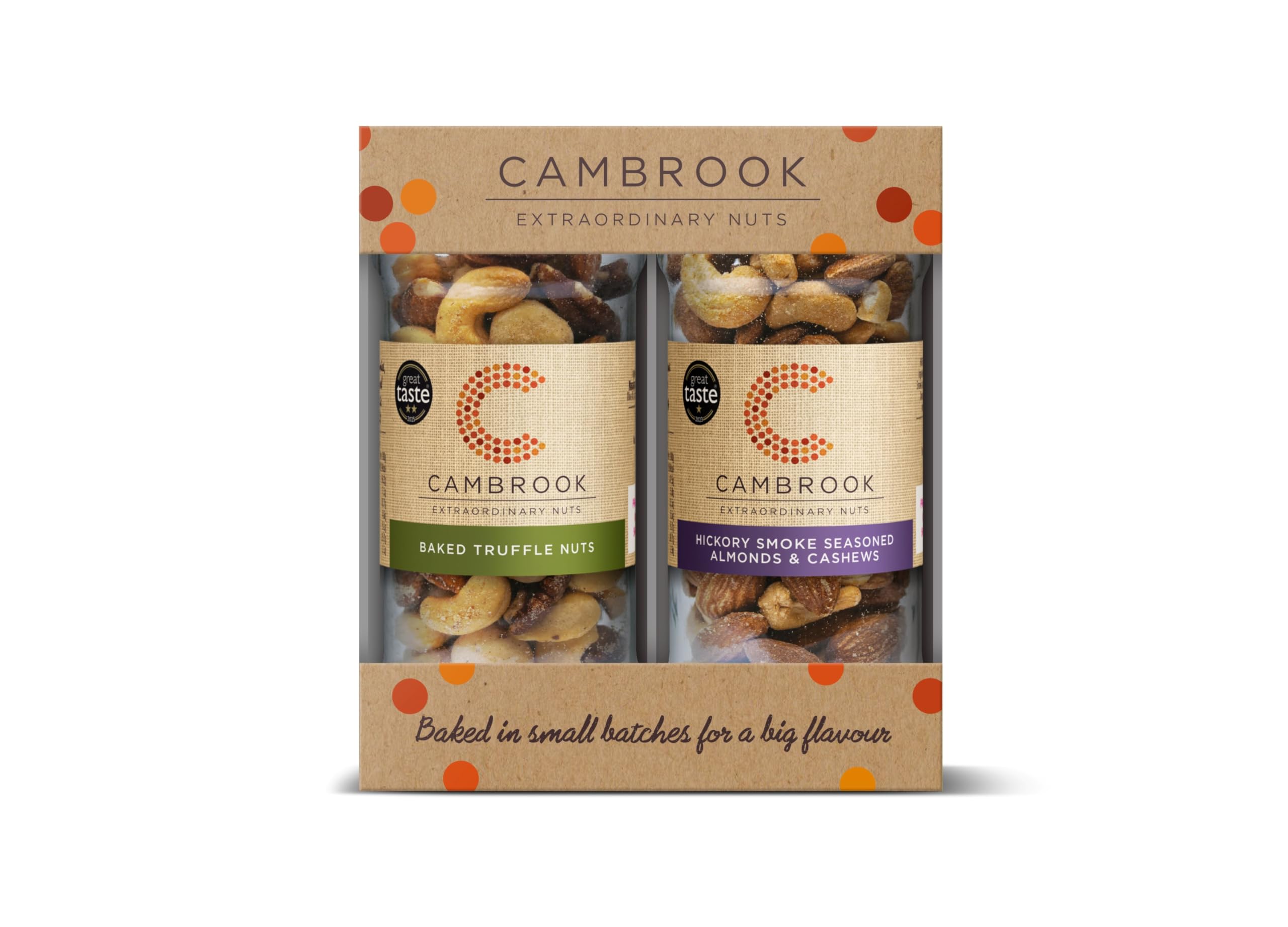 Cambrook 2 Jar Gift Set - Hickory Smoke Almonds & Cashews, Baked Truffle Nuts | 860g Total 1