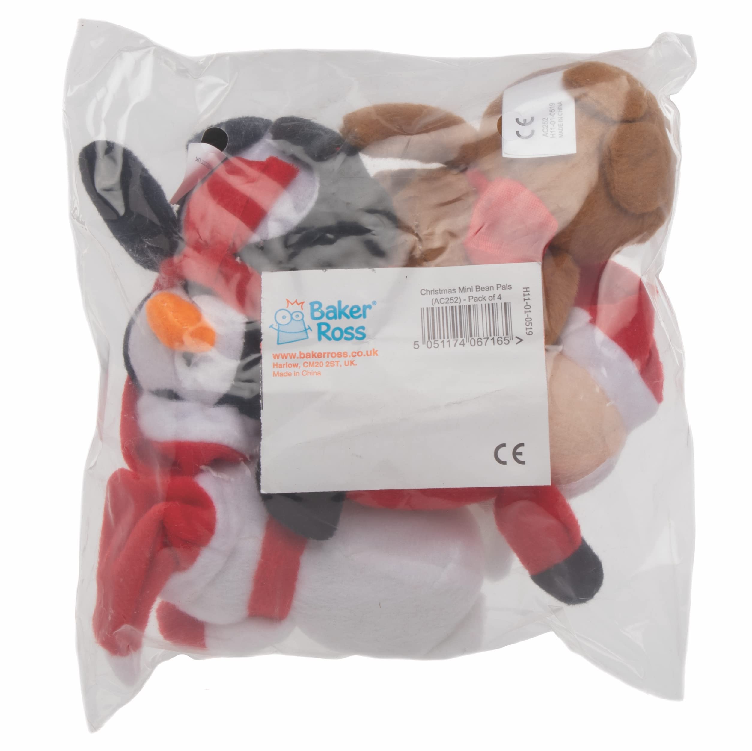 Baker Ross Christmas Bean Pals Cuddly Toys - 4 Assorted Plush Characters for Kids