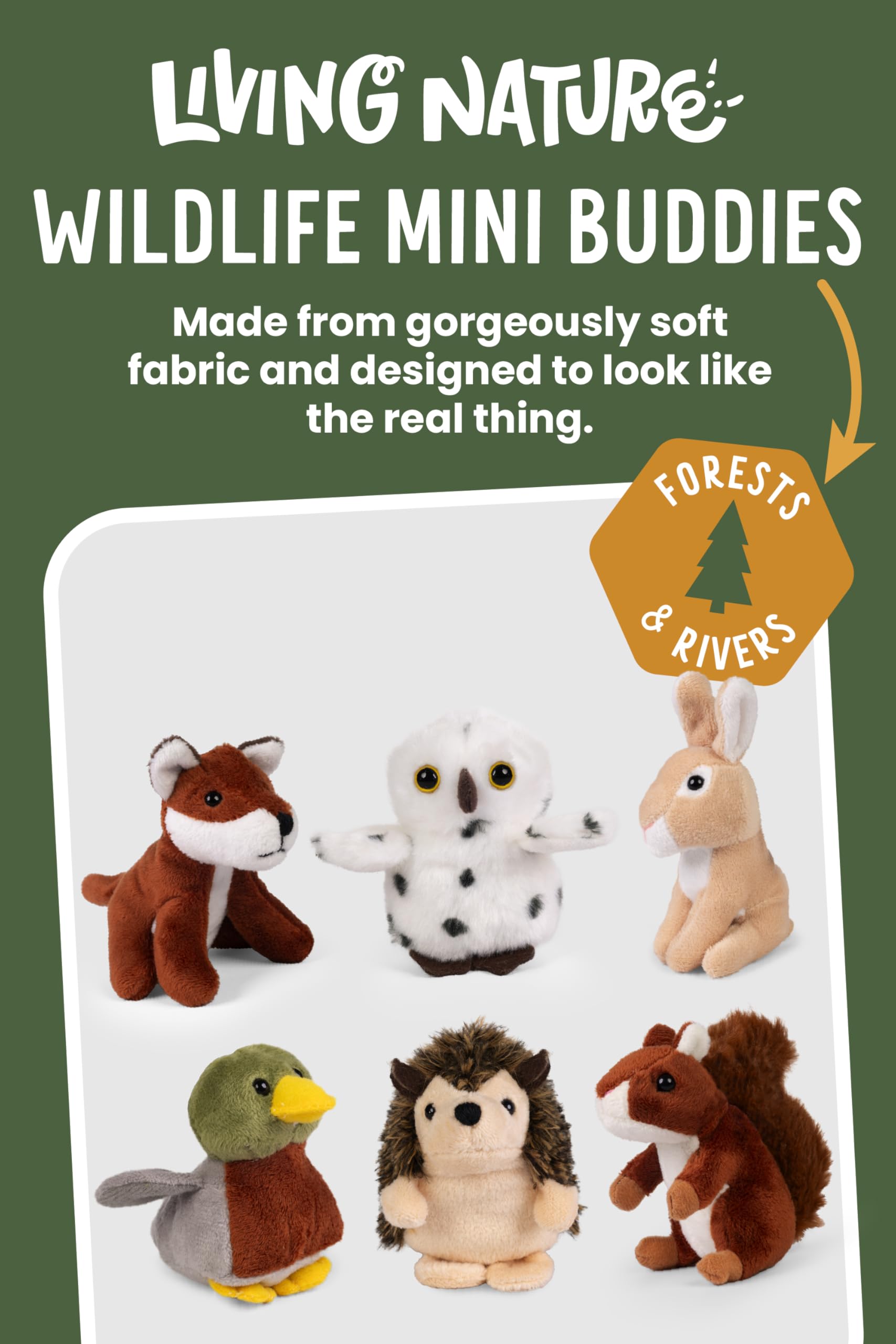 Living Nature Wildlife Buddies - 6 x Realistic Mini Woodland Plush Toys for Kids & Collectors 4