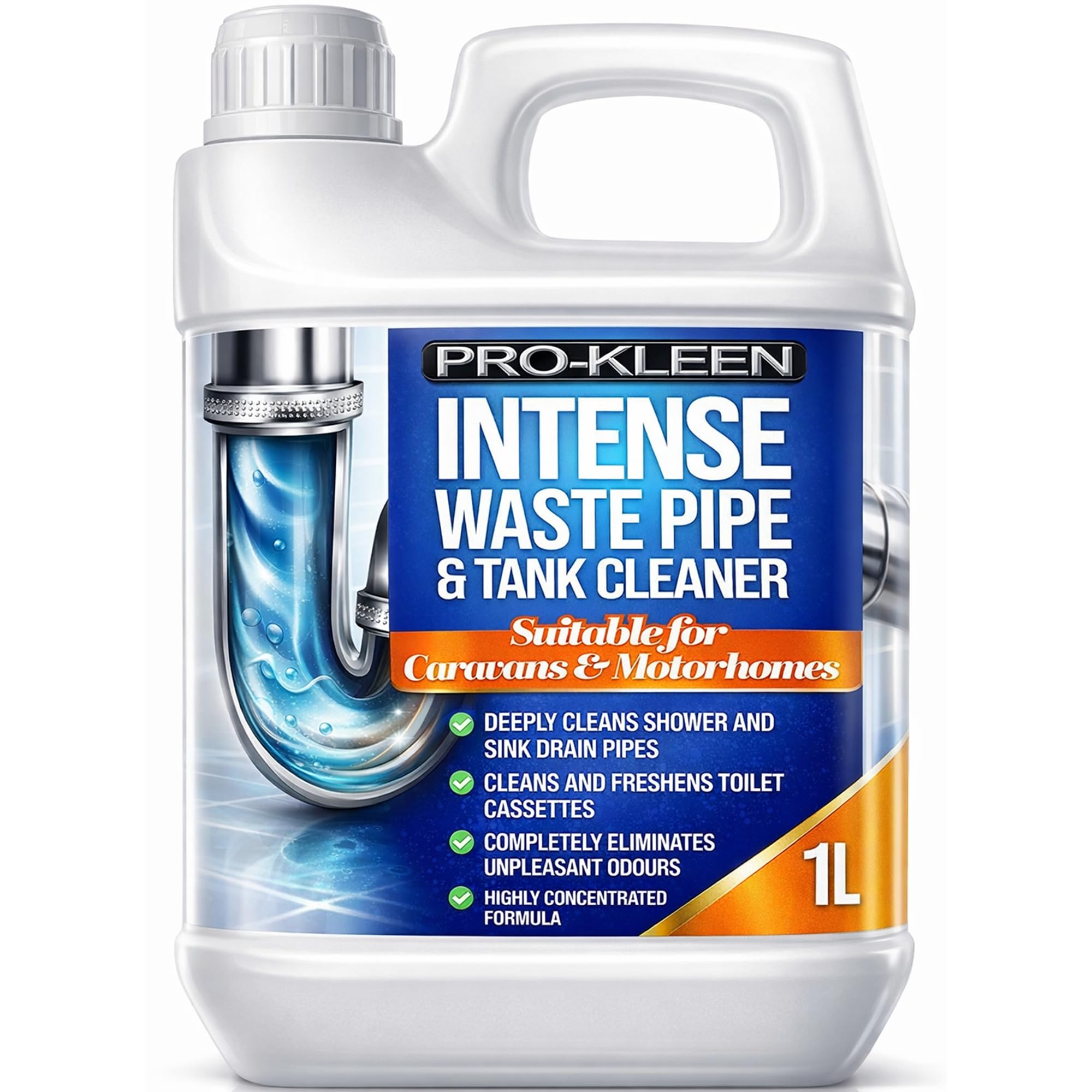 Pro-Kleen Intense Waste Pipe and Tank Cleaner - 1L Liquid for Caravans & Motorhomes | Concentrated Formula