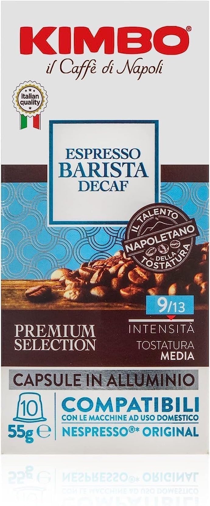 Kimbo Barista Decaf Capsules (10-Pack) | Nespresso Compatible | Italian Medium Dark Roast | Aluminium Coffee Pods