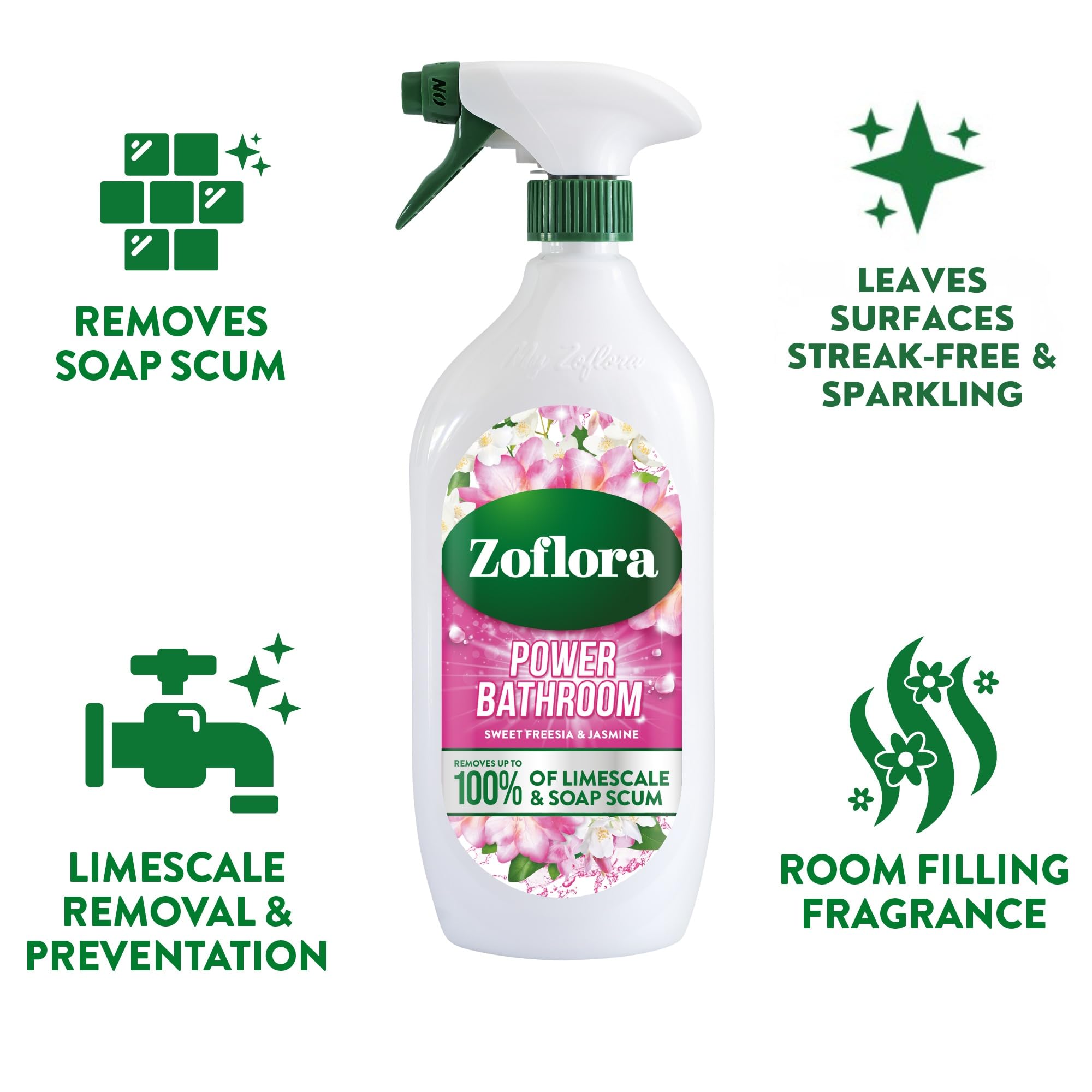 Zoflora Sweet Freesia & Jasmine Power Bathroom Cleaner - Removes Soap Scum & Limescale | 800ml