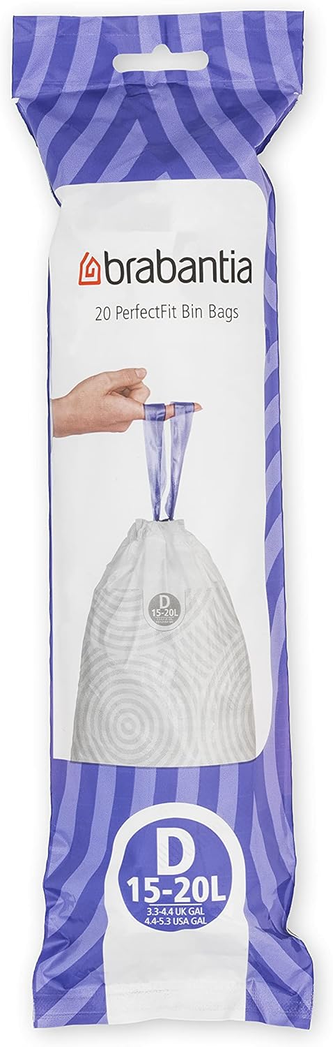 Brabantia - PerfectFit Bin Liners Multipack (Size D/15-20 Litre) Thick Plastic 5
