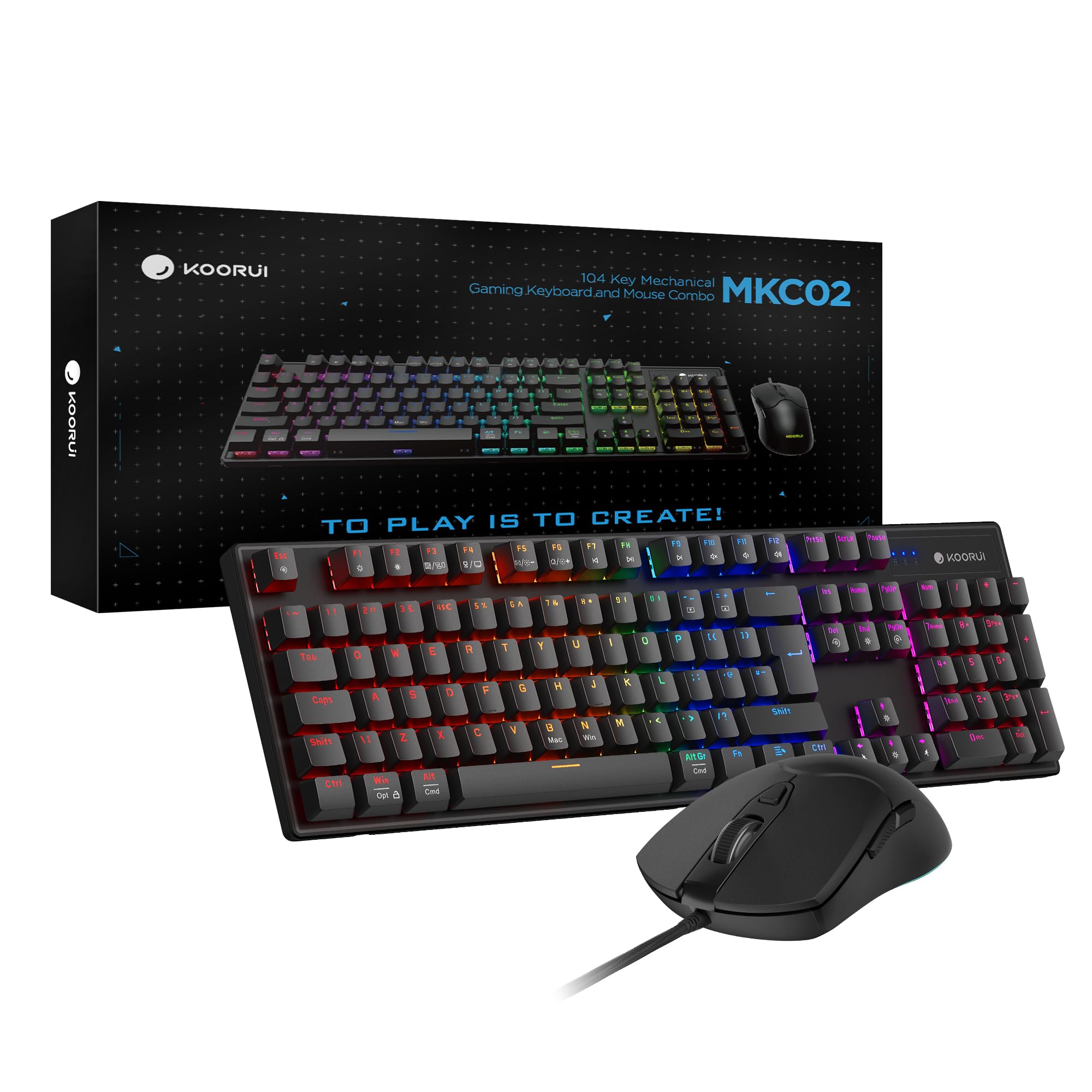 KOORUI Wired Gaming Keyboard and Mouse Combo - Blue Switch Mechanical Keyboard with 19 Lighting Effects 4