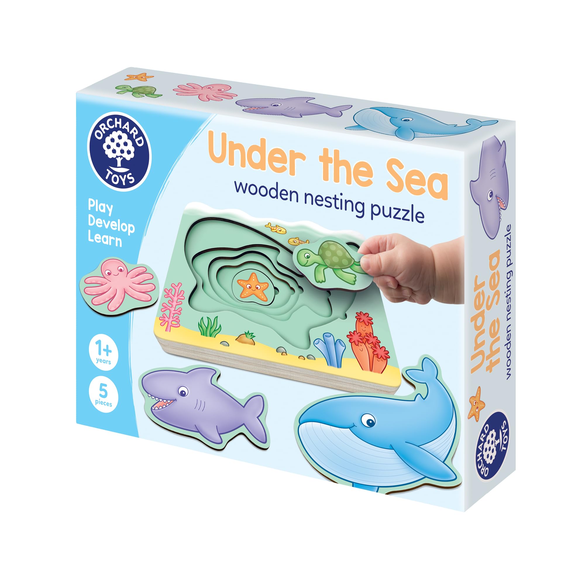 Orchard Toys Under The Sea Wooden Nesting Puzzle - Ages 1+ | 5 Sea Creatures | Educational Toy