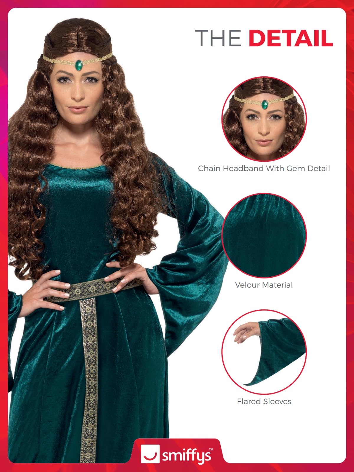 Smiffys Medieval Maid Costume - Green Dress with Headband, Size 8-10 5