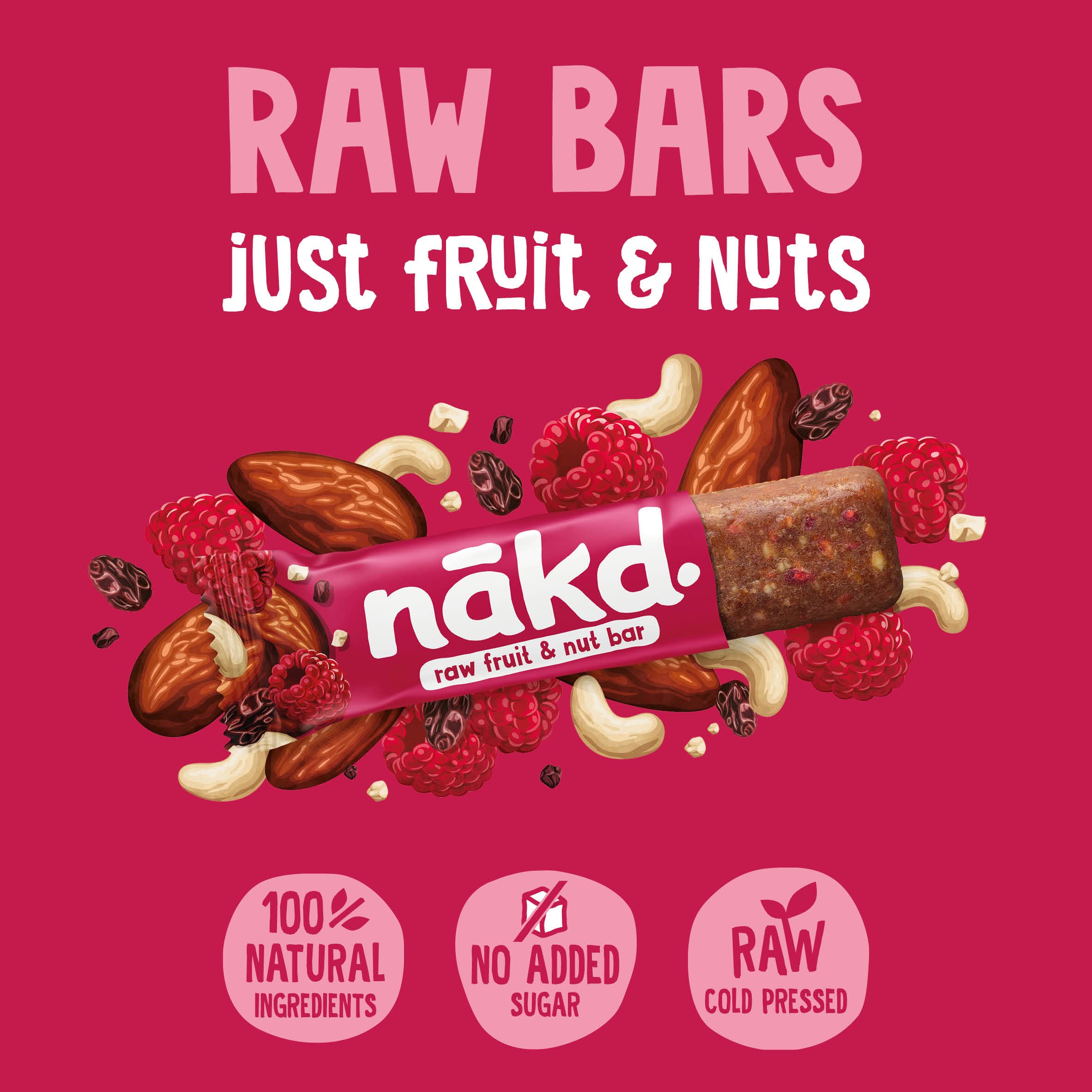 Nakd Berry Delight Raw Fruit & Nut Bar - Vegan, Gluten Free, No Added Sugar - 35g x 18