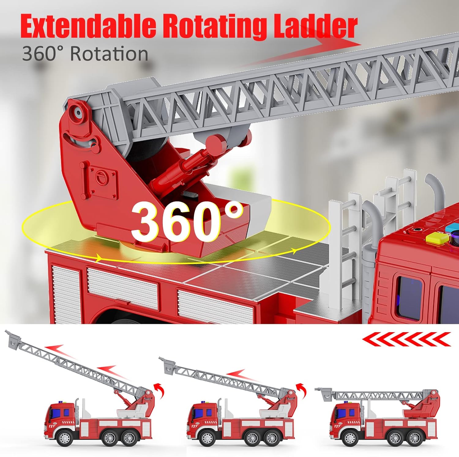 GizmoVine Fire Engine Toy - 1:16 Scale Light-Up & Sound Fire Truck for Toddlers 2-5 Years 4