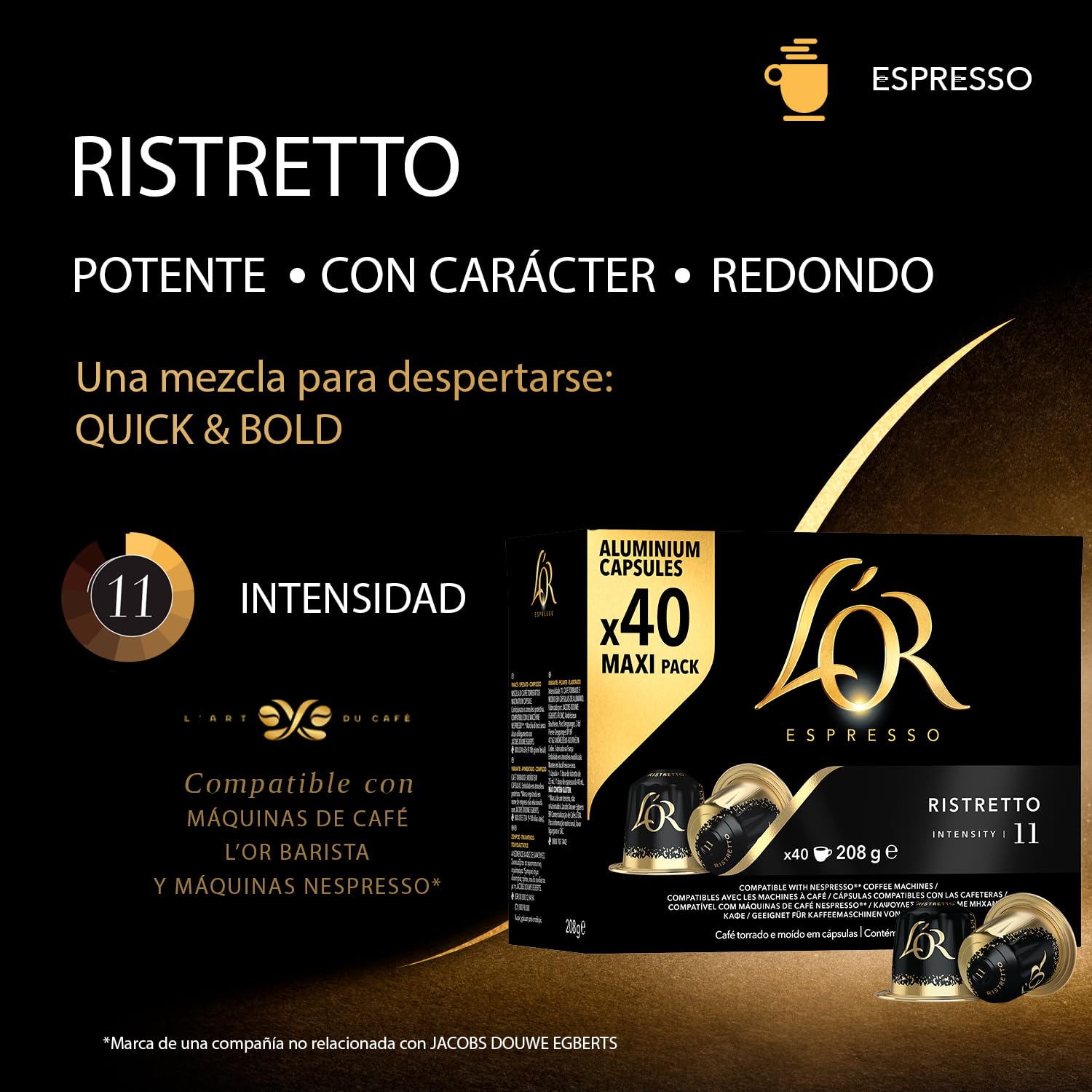 L'OR Espresso Ristretto Intensité 11 - 40 Aluminum Capsules for Nespresso 11