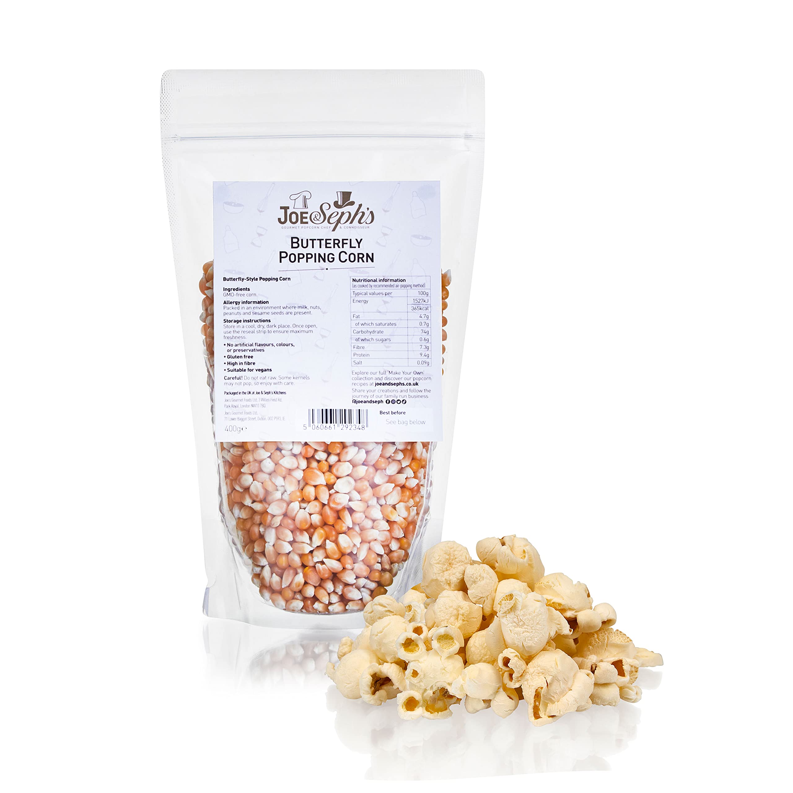 Joe & Seph's Butterfly Popcorn Kernels - 400g Resealable Bag - Cinema Style Snack