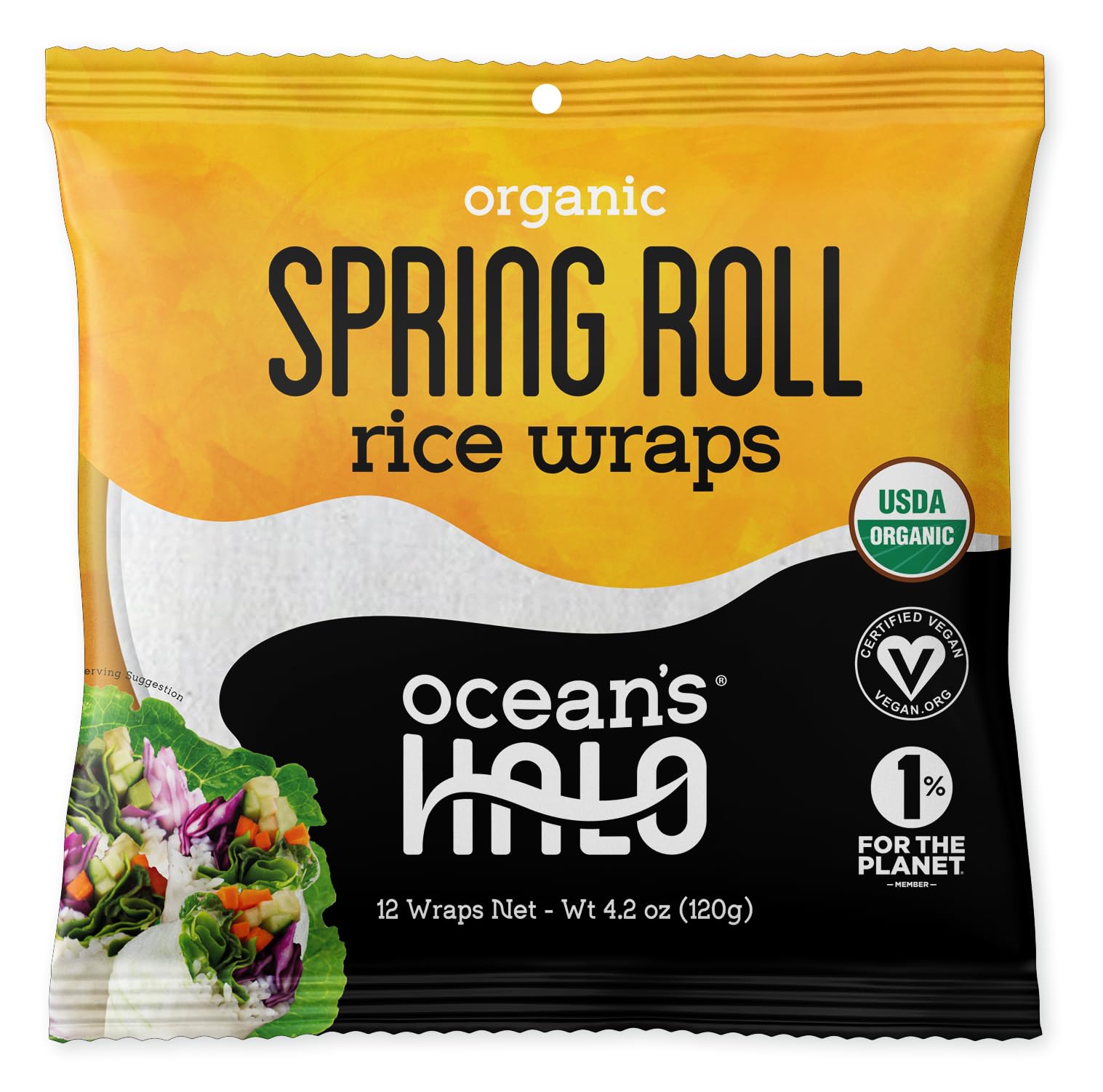 Ocean's Halo Organic Spring Roll Rice Wraps 120g - USDA Organic, Vegan, Gluten-Free