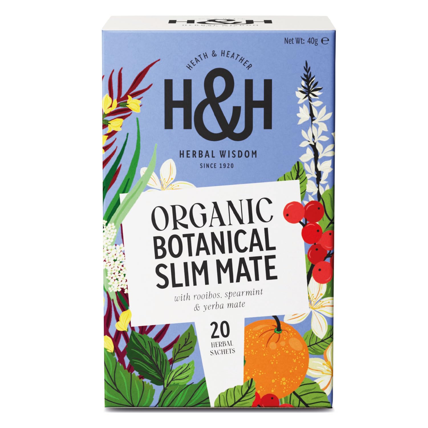 Heath & Heather Organic Slim Mate Tea with Green Tea & Yerba Mate | 20 Count Teabags | Boost Metabolism