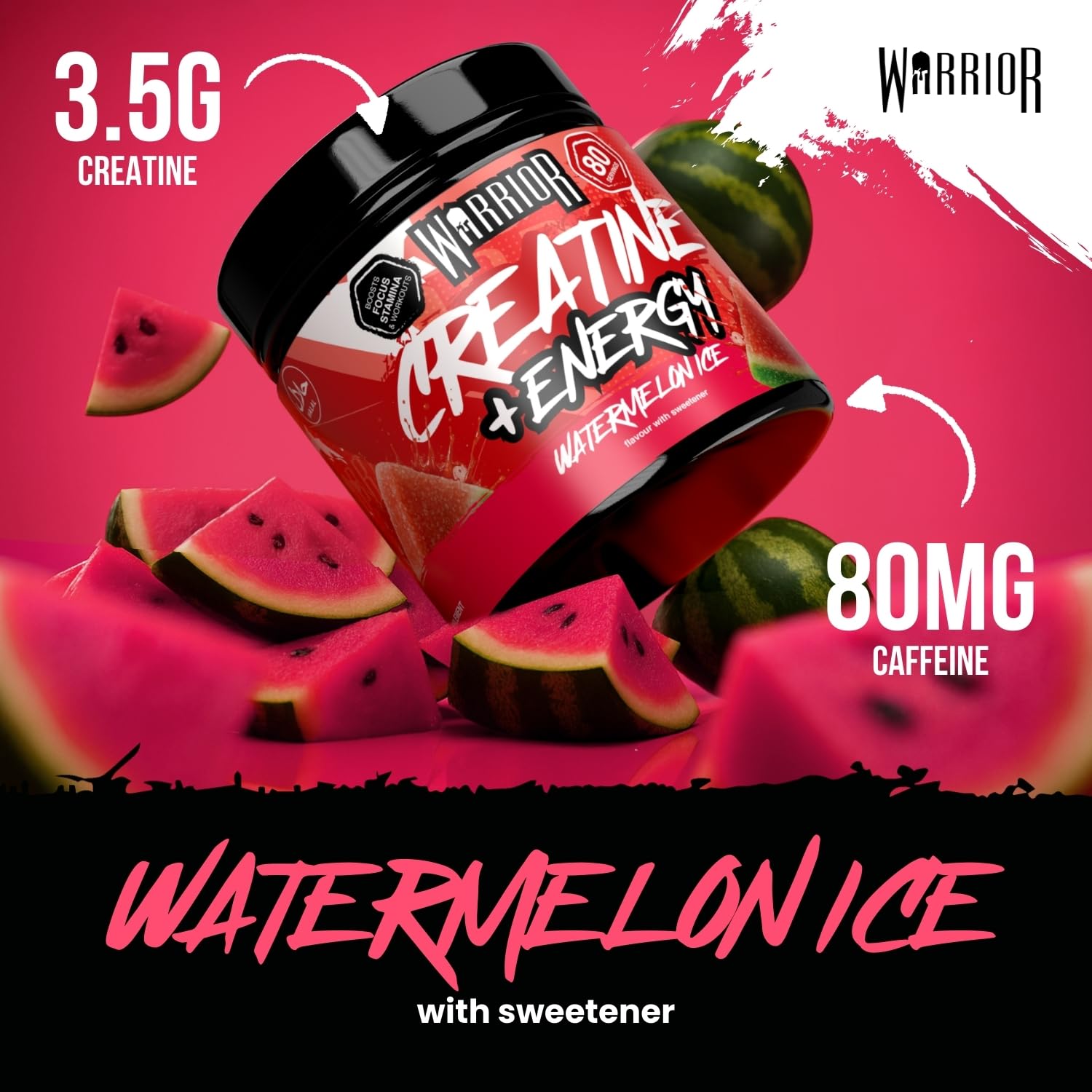 Warrior Creatine Monohydrate Powder + Energy - 360g, 80 Servings | Micronised Formula 2