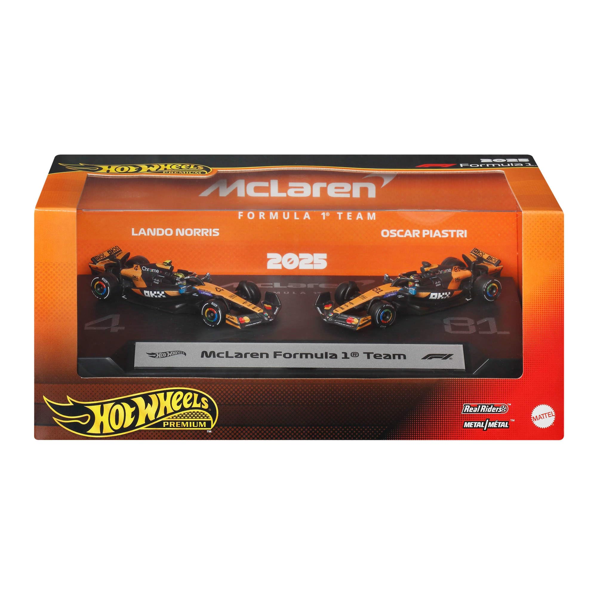 Hot Wheels Premium Formula 1 Toy Car 2-Pack - 1:64 Scale Die-Cast Set with Real Riders Tires
