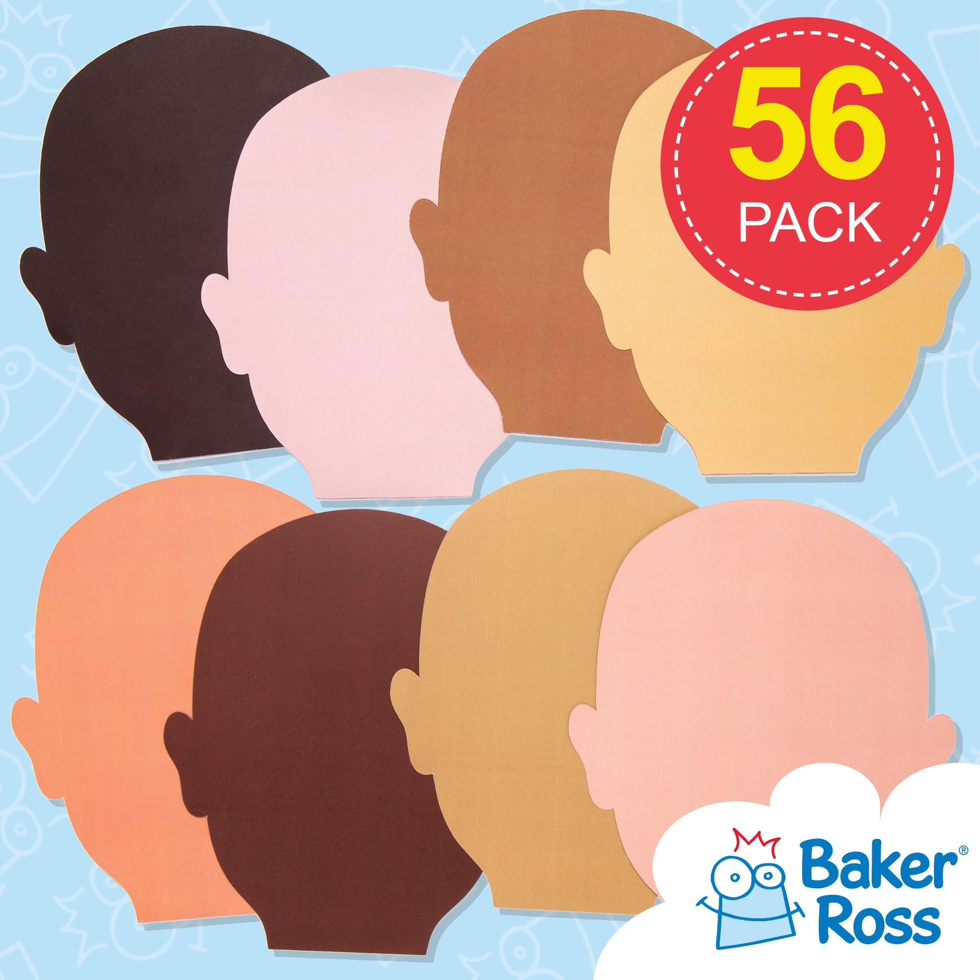 Baker Ross Skin Tone Face Cut-Outs AW757 - 56 Pieces, 8 Assorted Skin Colours | 15 x 13 cm