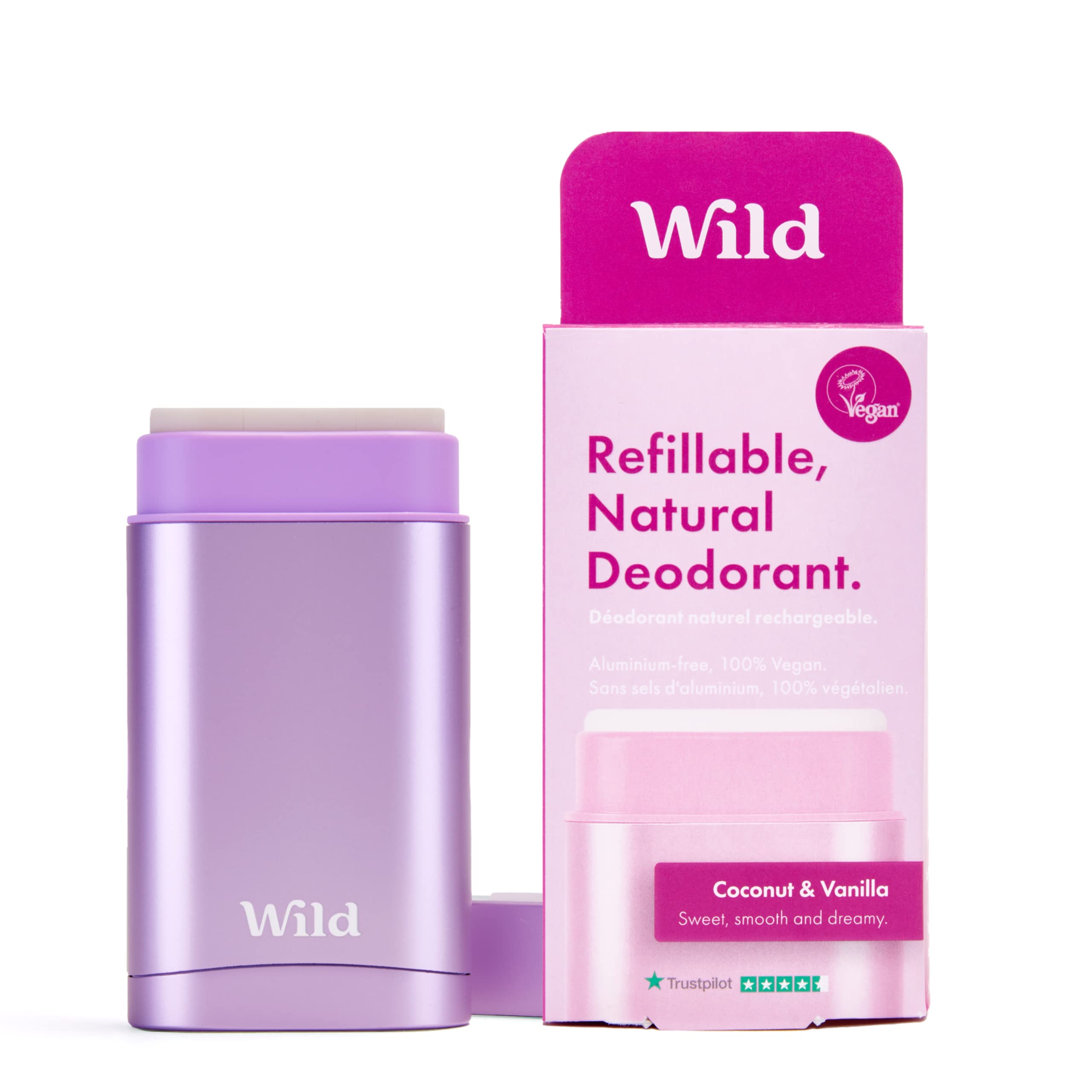 Wild Natural Refillable Deodorant - Coconut & Vanilla Scent | 24H Protection | Vegan