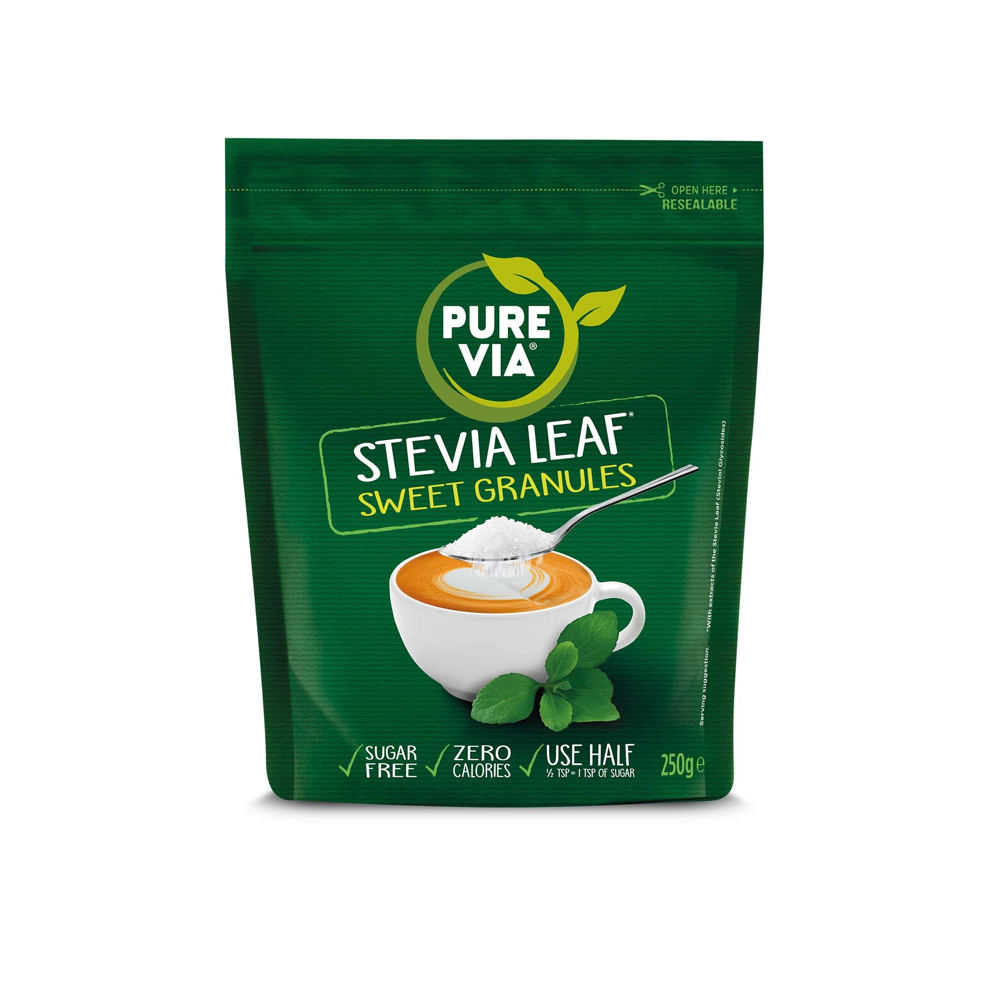 Pure Via Stevia Leaf Sweet Granules - Zero Calorie Sweetener | 250g | Gluten & Sugar Free 1