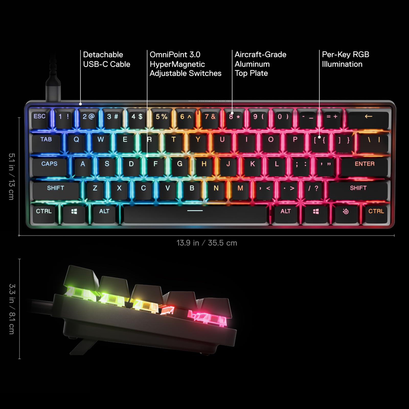 SteelSeries Apex Pro Mini Gen 3 - 60% Gaming Keyboard with OmniPoint 3.0 Hall Effect Switches - Adjustable Actuation, Rapid Trigger, Protection Mode - Black - US QWERTY 12