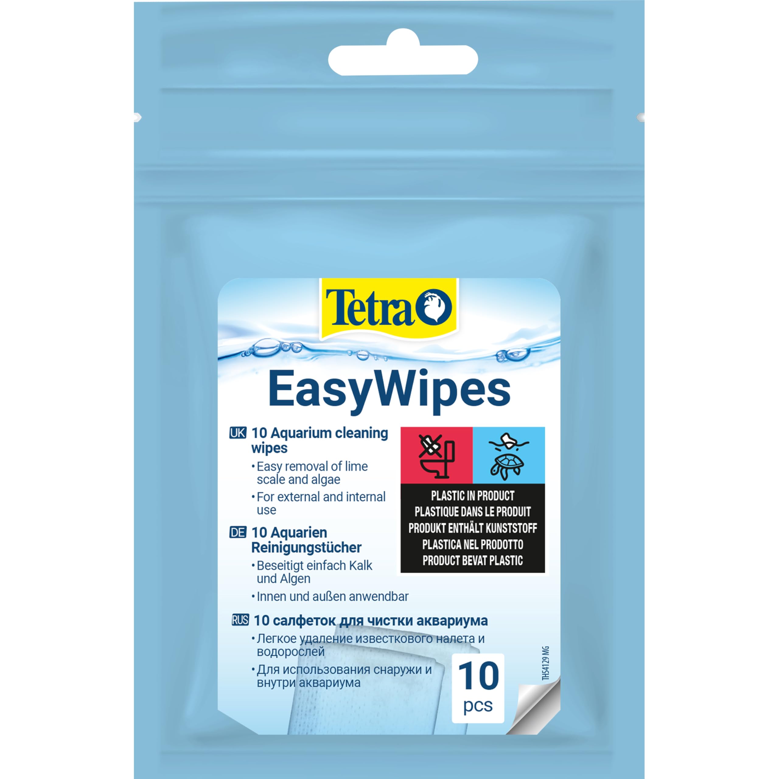 Tetra Aquarium Glass Cleaning Wipes - Pack of 10 for Algae and Lime Residue Removal