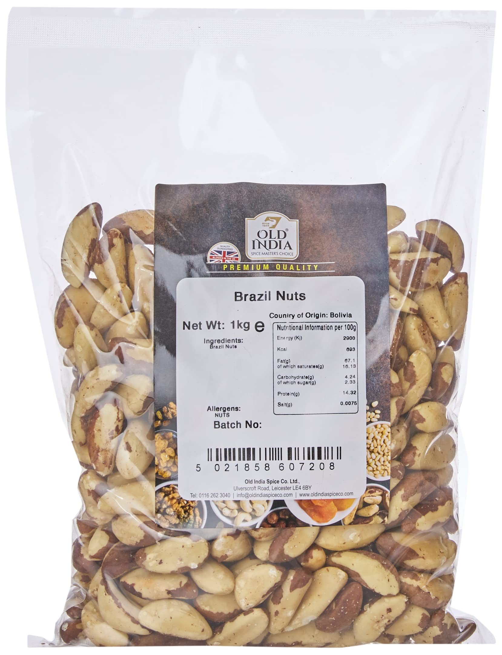 Old India Brazil Nuts 1kg - Natural, Additive-Free, GMO-Free Nuts in Heat-Sealed Freshness Bag