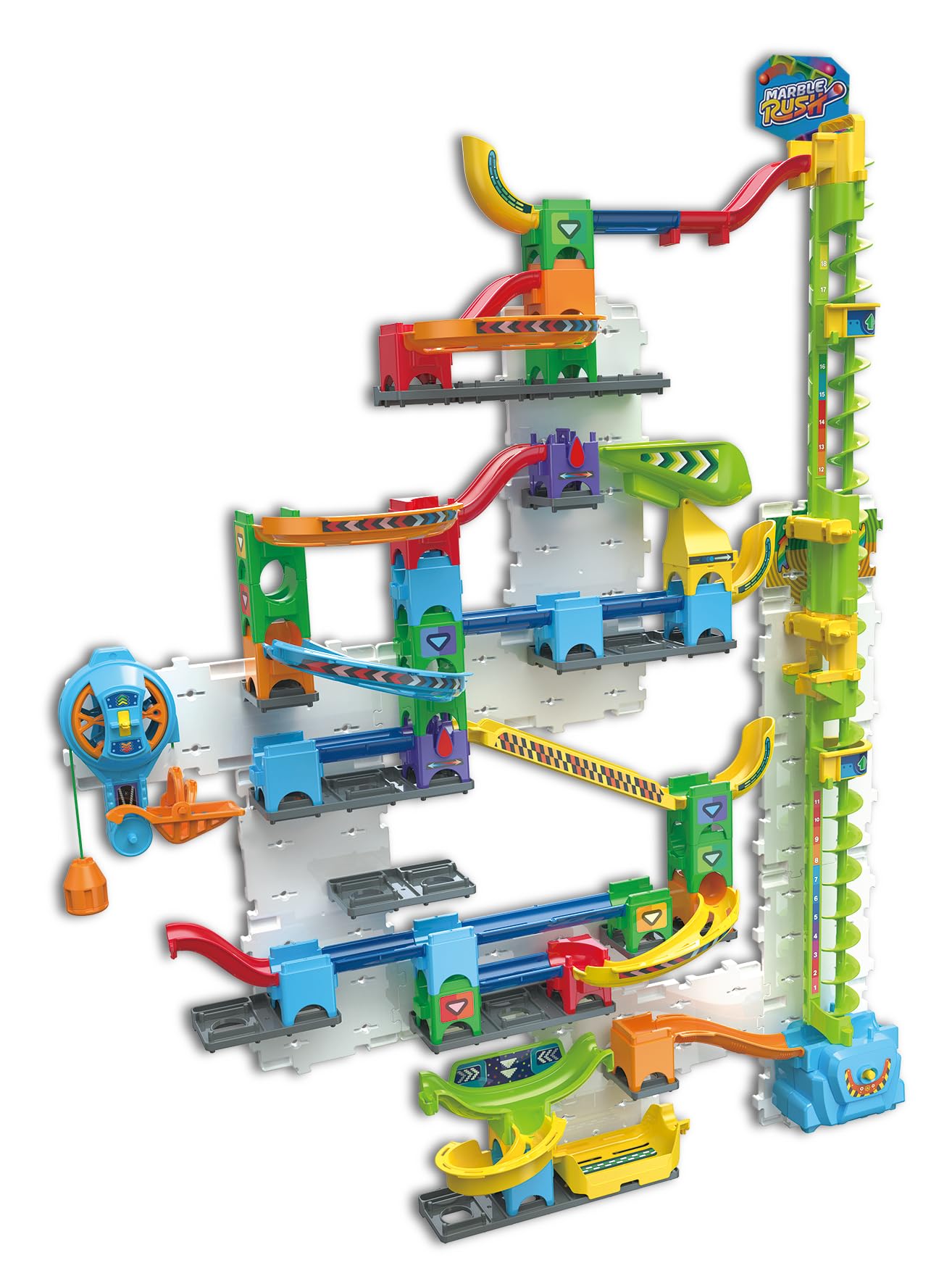 VTech Marble Rush Free Fall Vertical Set - 93-Piece Building Playset with Motorized Lift for Kids 6-10