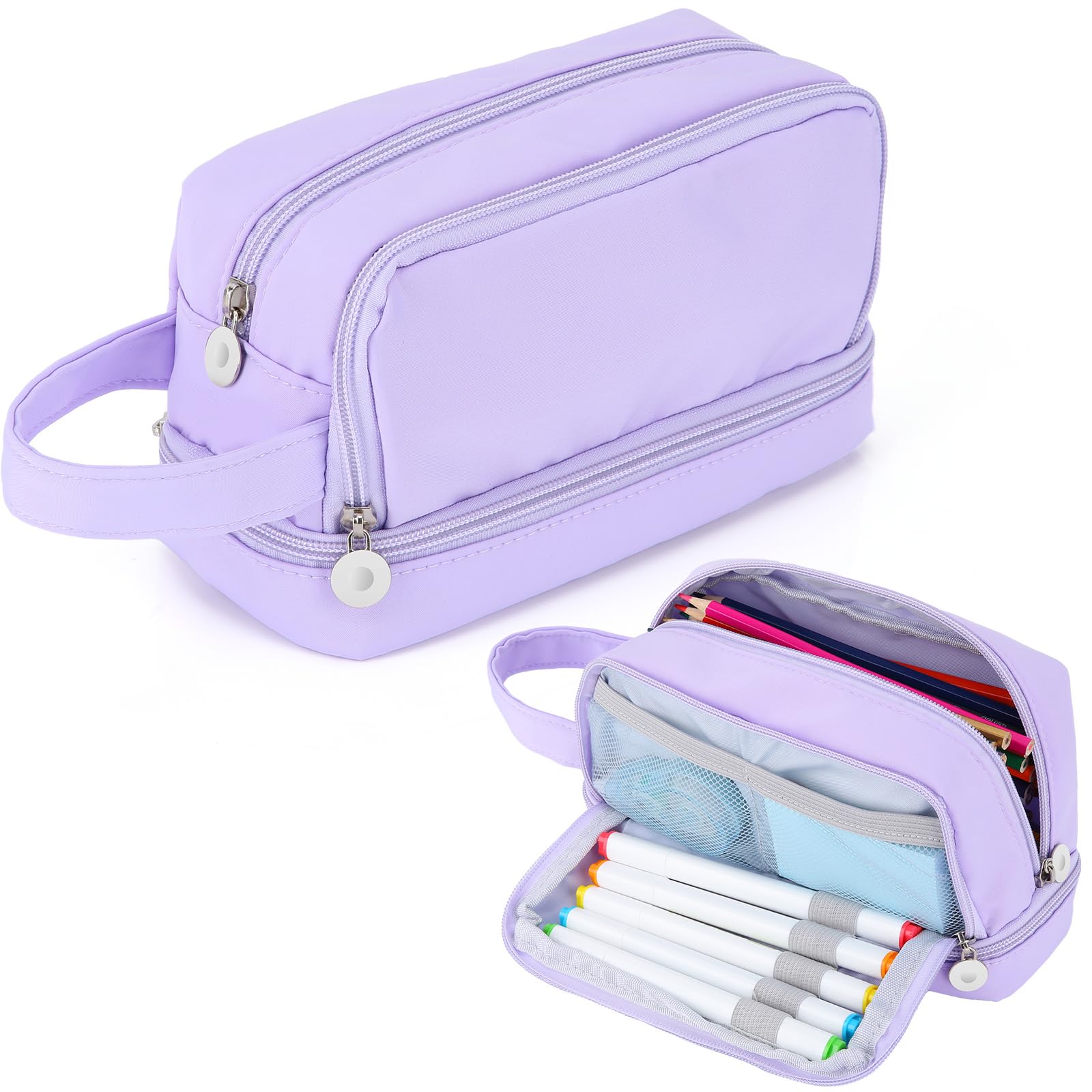 Alyvisun Large Capacity Pencil Case with 3 Compartments | Canvas Material | Purple 1