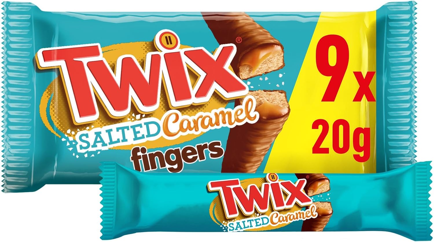 Twix - Salted Caramel & Milk Chocolate Fingers Biscuit Snack Bars Multipack (9x20g)