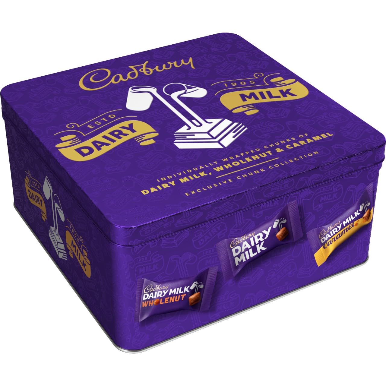Cadbury Dairy Milk Exclusive Chunk Collection Tin with Wholenut & Caramel - 360g 5