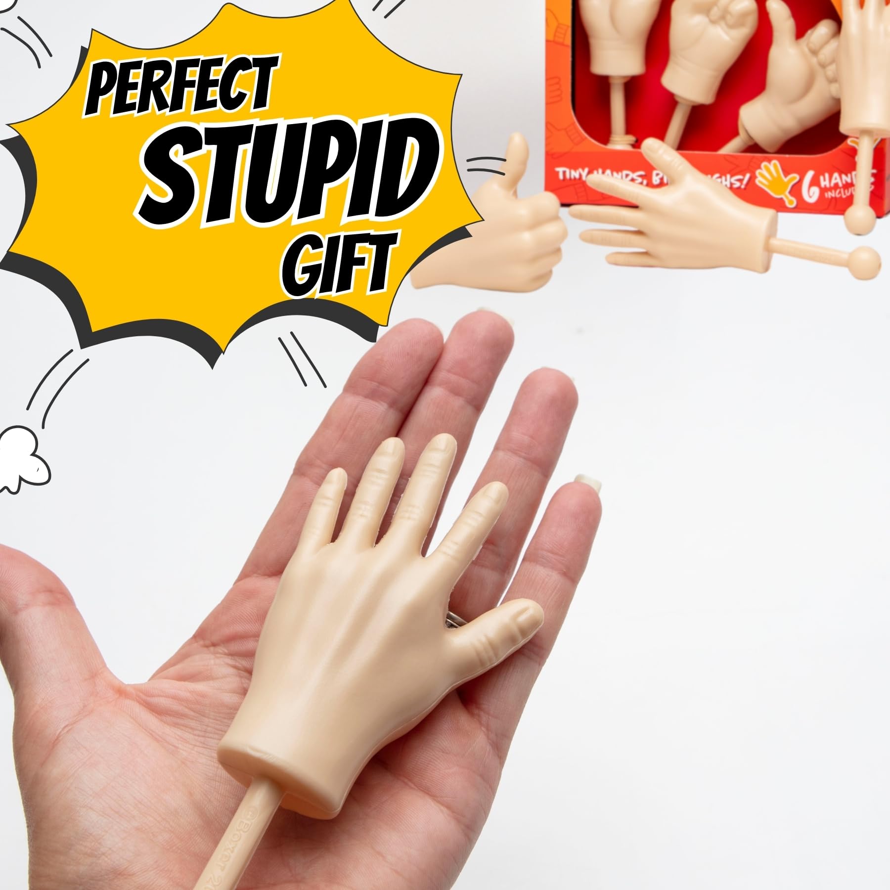 Boxer Gifts Tiny Hands on Sticks Prank - 3pk Peace, Thumbs Up, Waving | Plastic | Unisex Adult 5